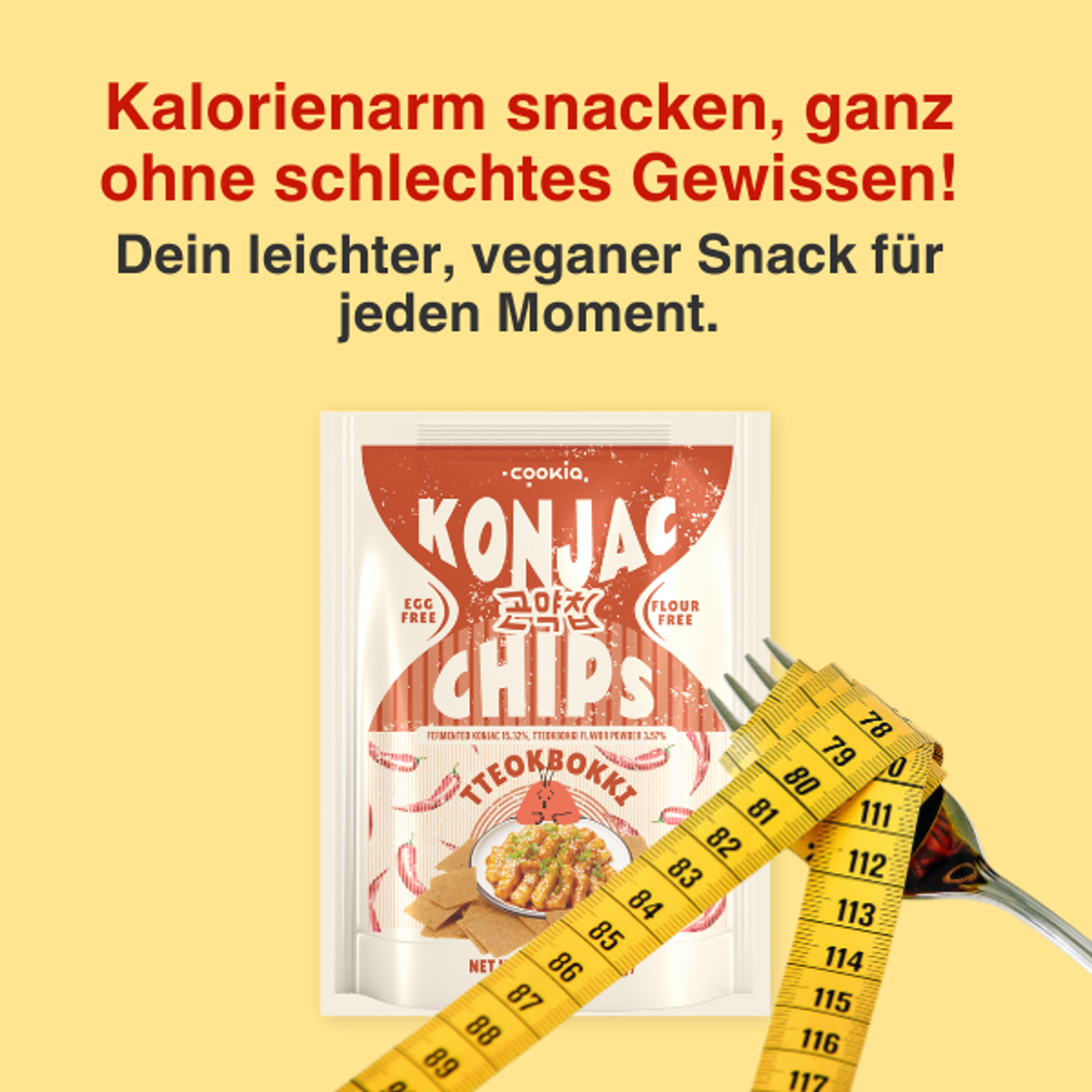 KONJAC Chips – 50g × 5er Set | Meeresalgen, Tteokbokki, Zwiebel | Veganer Koreanischer Snack ohne Mehl & Eier | Dreifach im Ofen gebacken & knusprig leicht (5 pack, Tteokbokki)