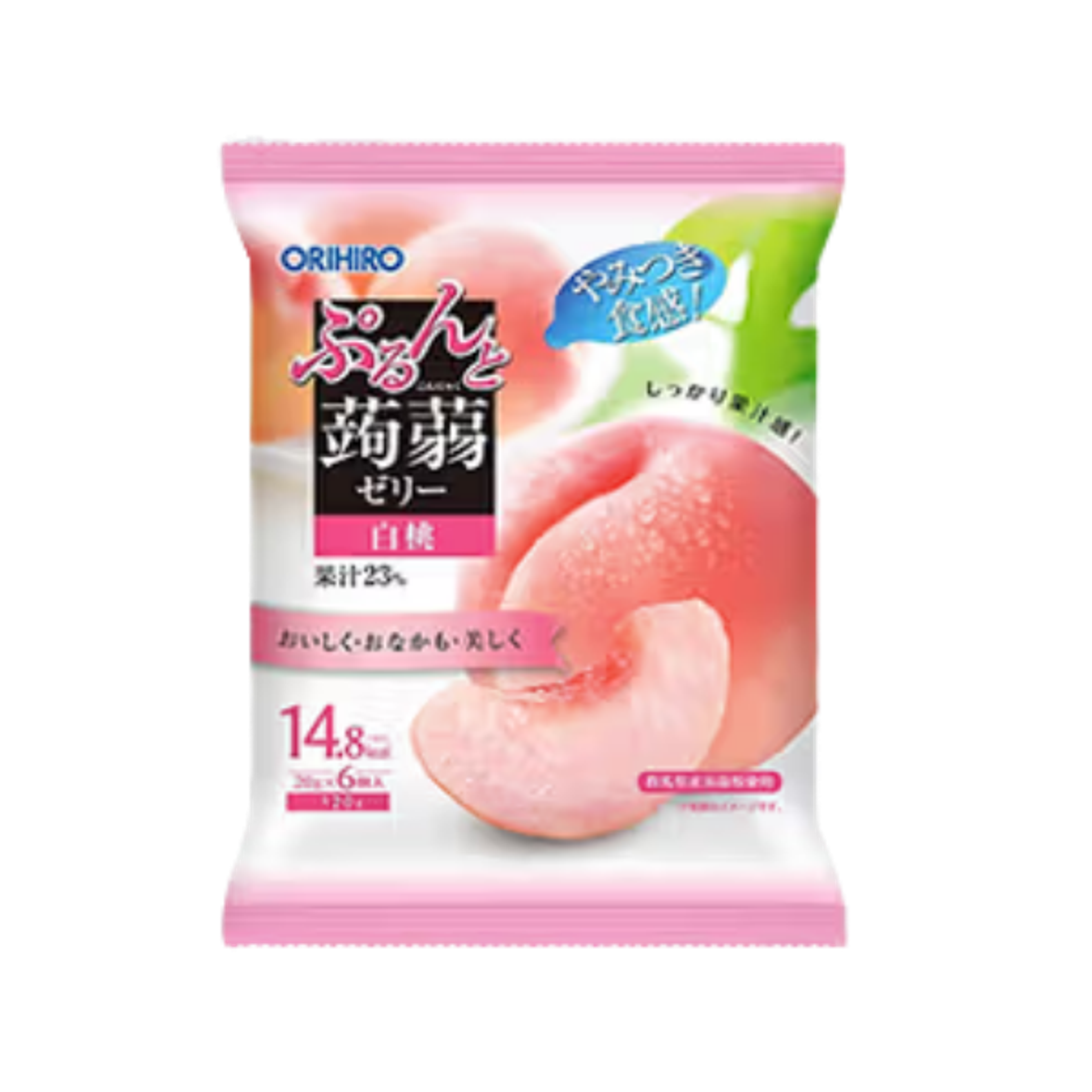 Vorderansicht der ORIHIRO Purunto Konjac Jelly Pouch Pfirsich 120g Packung