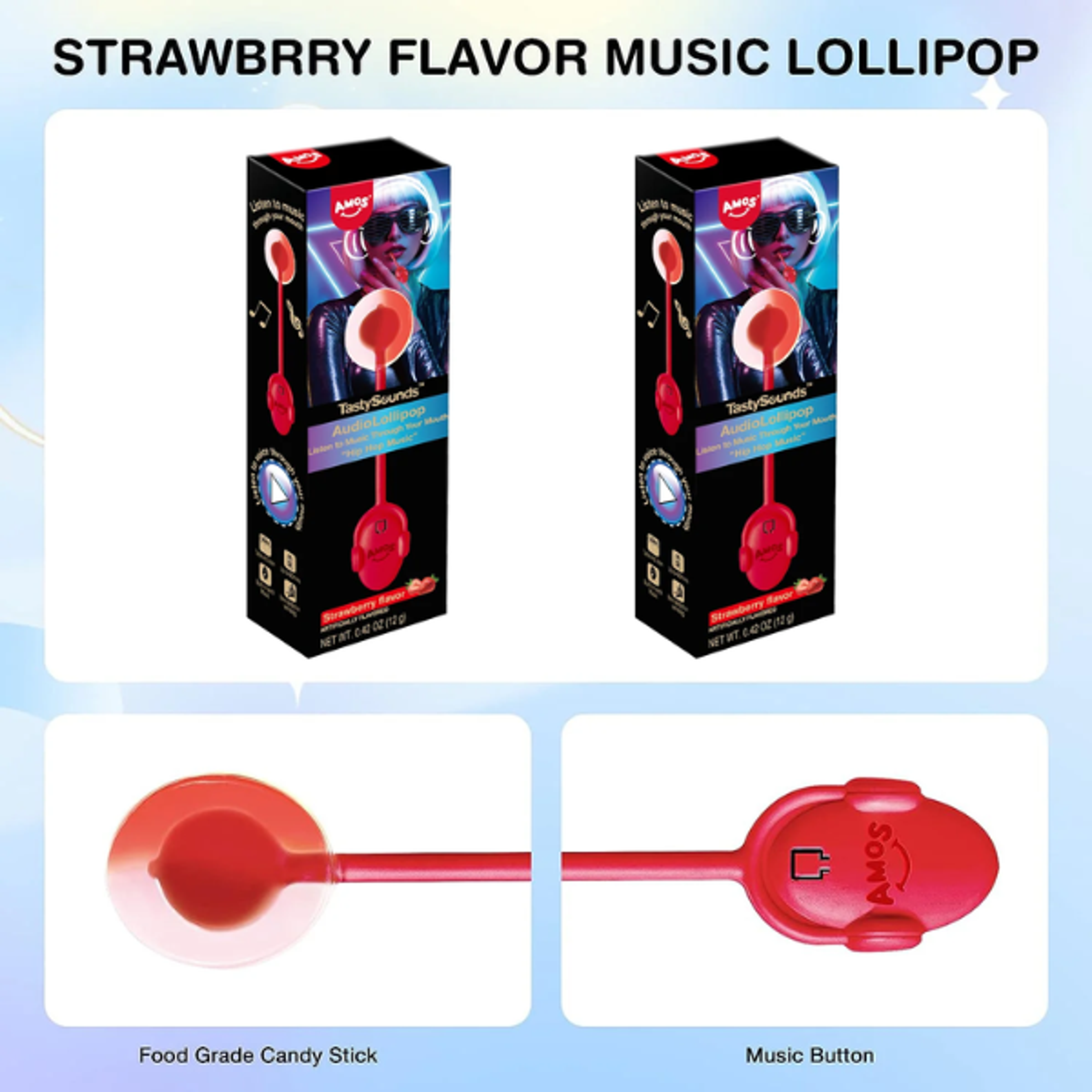 AMOS TastySounds Audio Lollipop Strawberry 12g