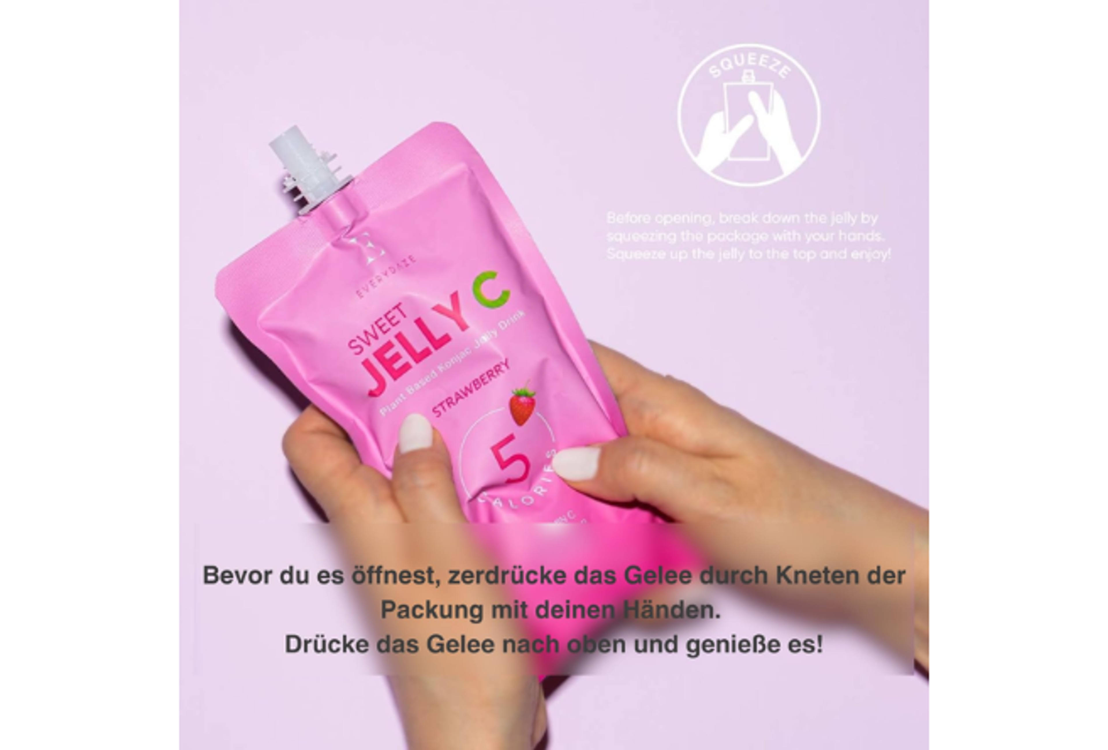 Frontansicht des EVERYDAZE Konjac Jelly 9er Probe Sets: Zeigt die Verpackung mit den 9 verschiedenen Geschmacksrichtungen.