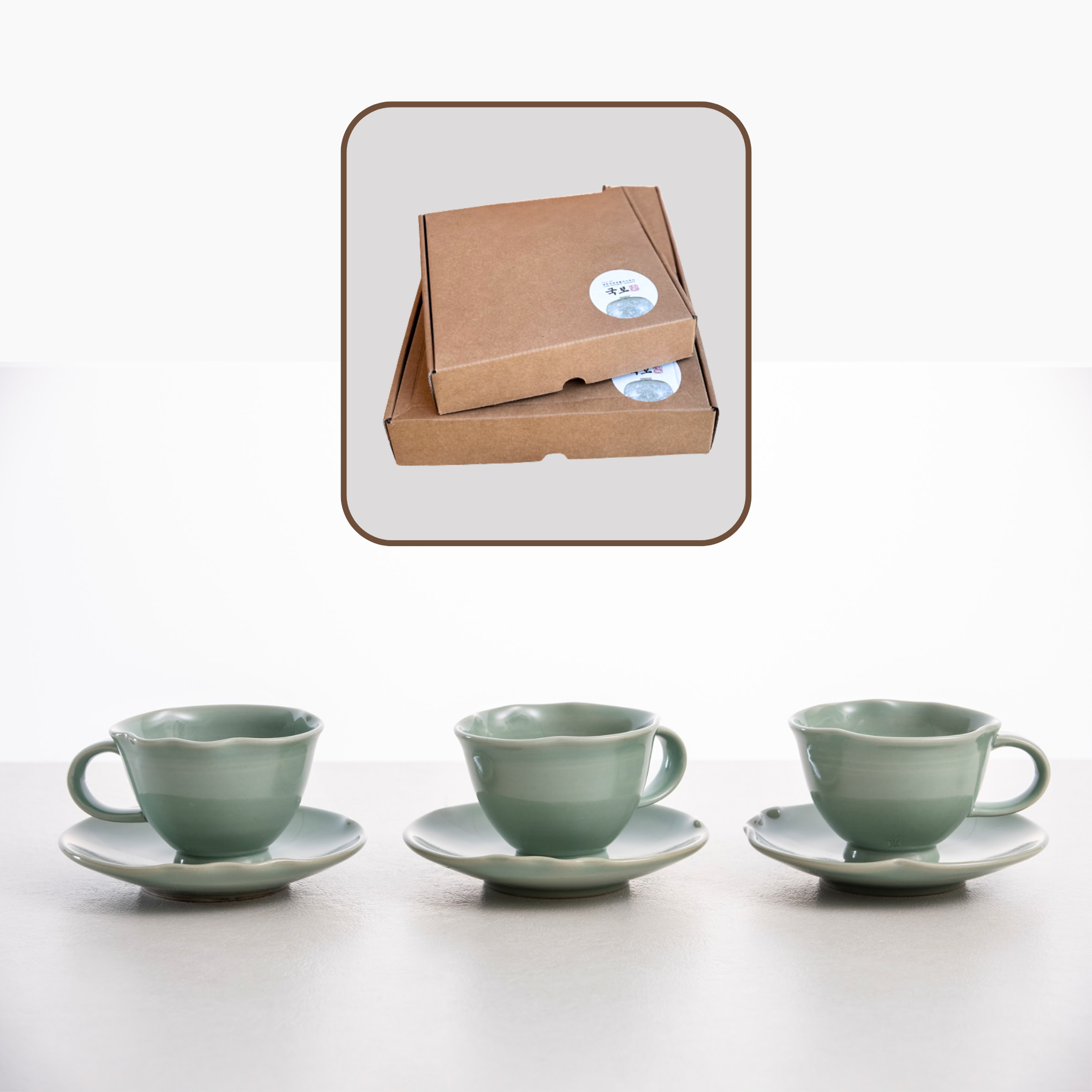 GUKBOCRAFT Celadon Espresso-Set in Lotusblatt-Form | Espressotasse & Untertasse | Koreanische Handwerkskunst