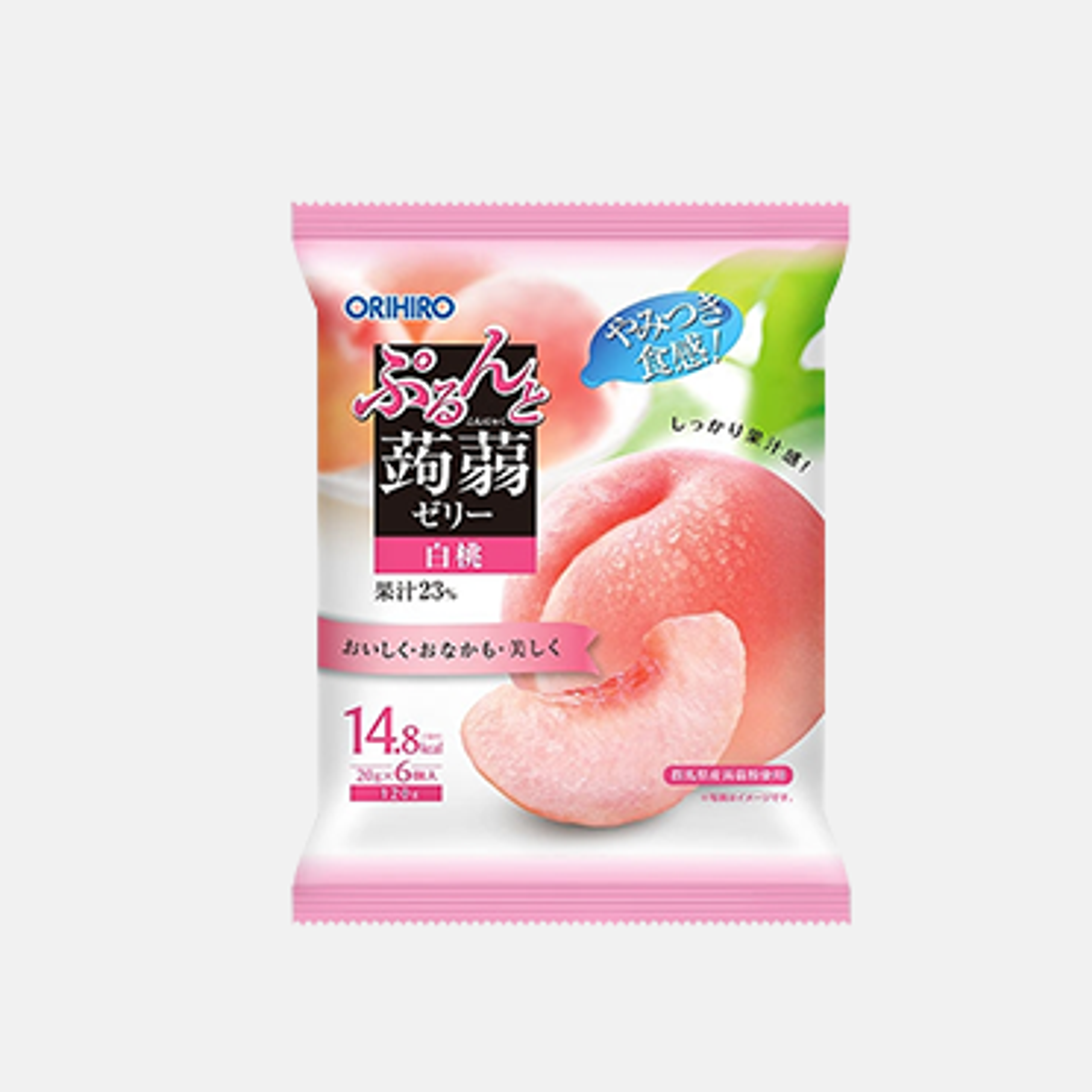 Vorderansicht der ORIHIRO Purunto Konjac Jelly Pouch Pfirsich 120g Packung