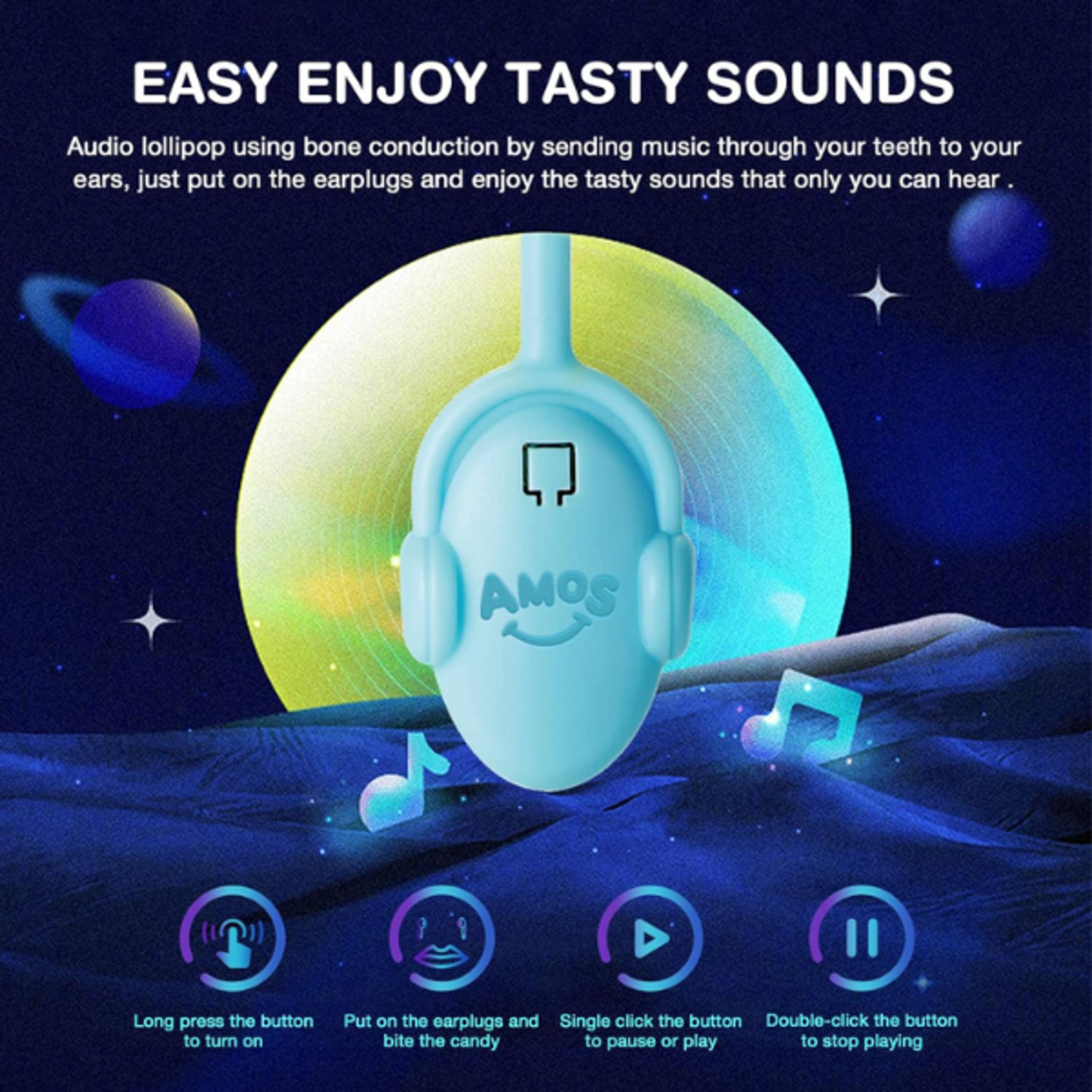 AMOS TASTYSOUNDS Audio Lollipop Blueberry 12g | Candy Lollipop with Sound