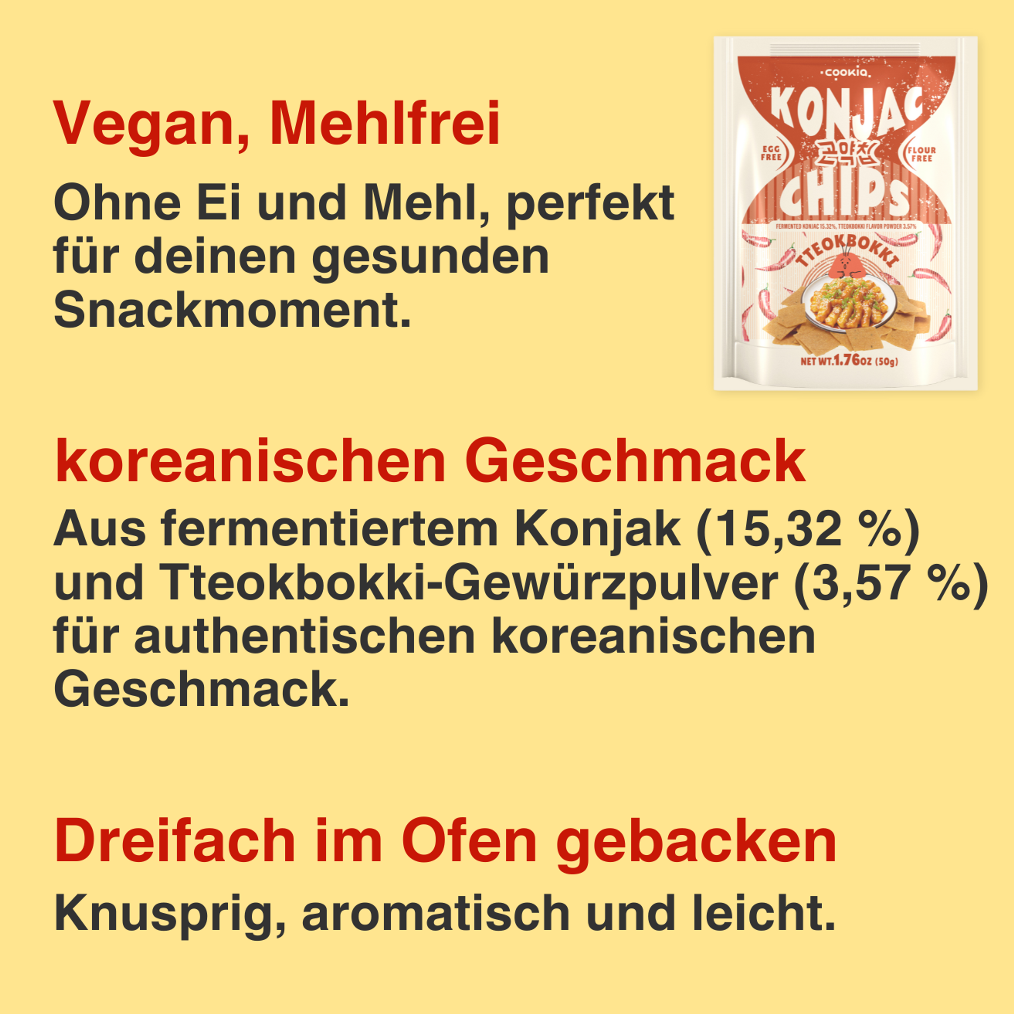 KONJAC Chips – 50g × 5er Set | Meeresalgen, Tteokbokki, Zwiebel | Veganer Koreanischer Snack ohne Mehl & Eier | Dreifach im Ofen gebacken & knusprig leicht (5 pack, Tteokbokki)