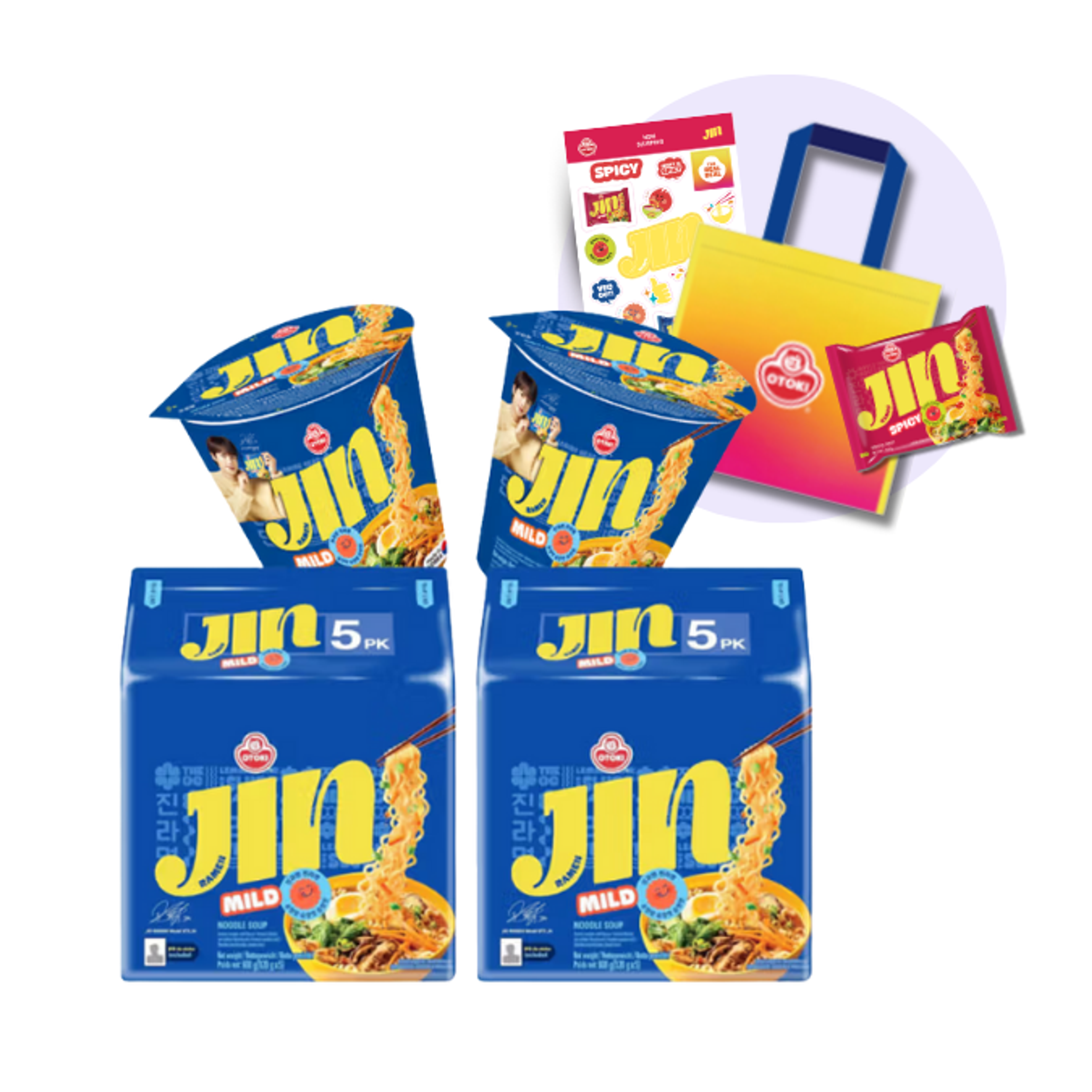 OTOKI JIN RAMEN Mild Bundle Set | Korean Mild Ramyeon Set with Exclusive BTS JIN Stickers