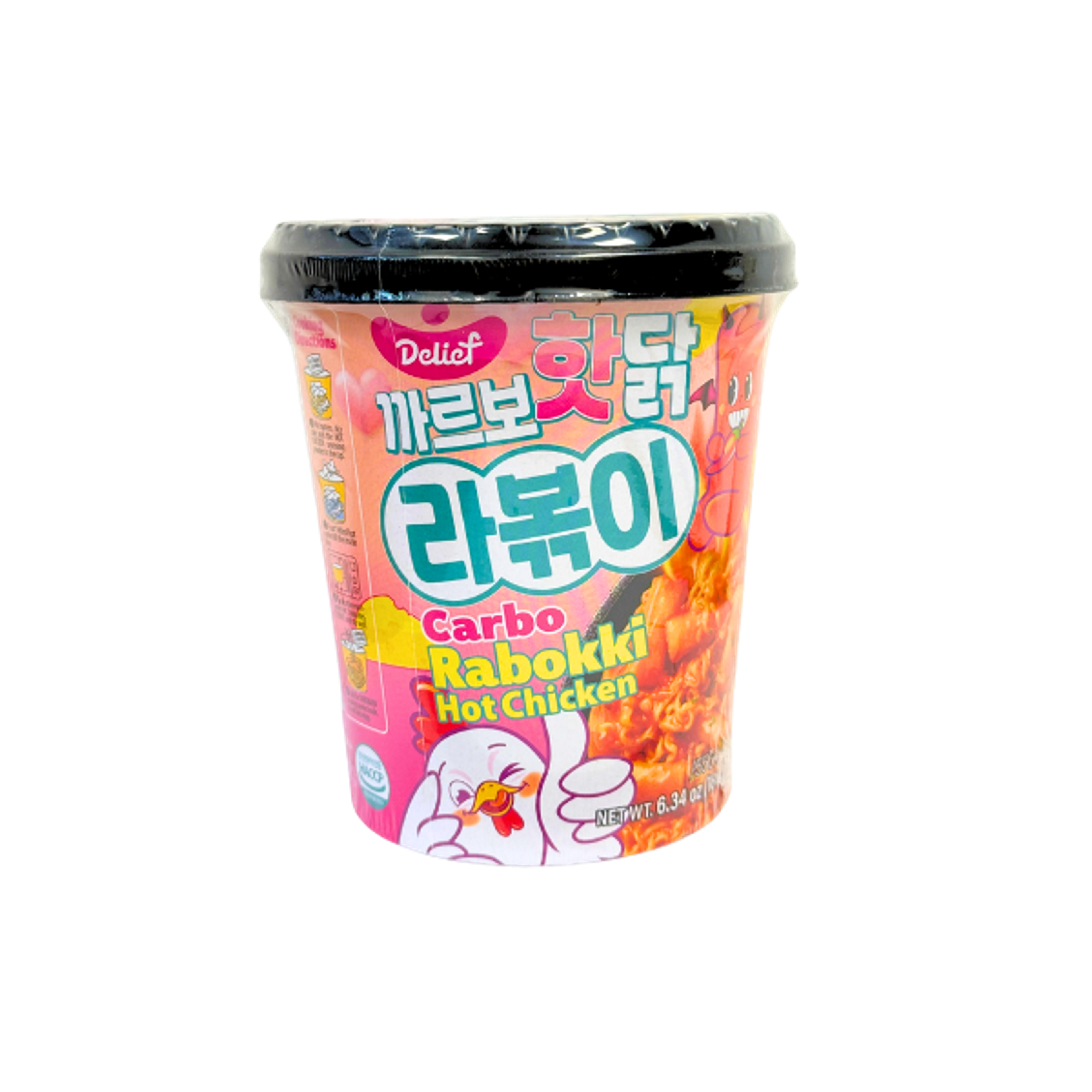DELIEF Carbo Rabokki Hot Chicken 180g | Koreanische Instant-Nudel-Reis­kuchen mit cremig-scharfer Sauce