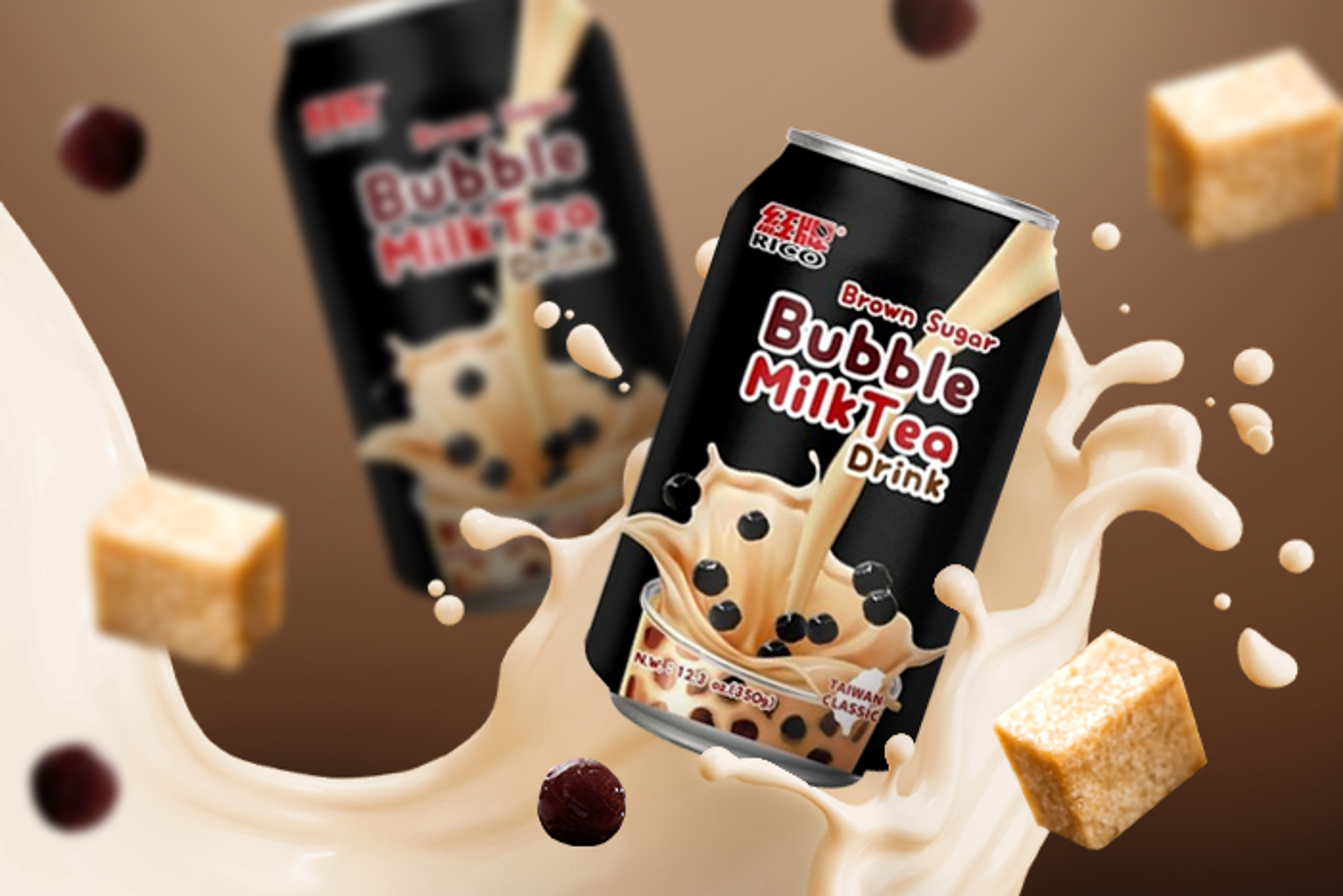 Rico Bubble Tea Getränk Brauner Zucker 350ml - Reichhaltiger und süßer Bubble Tea