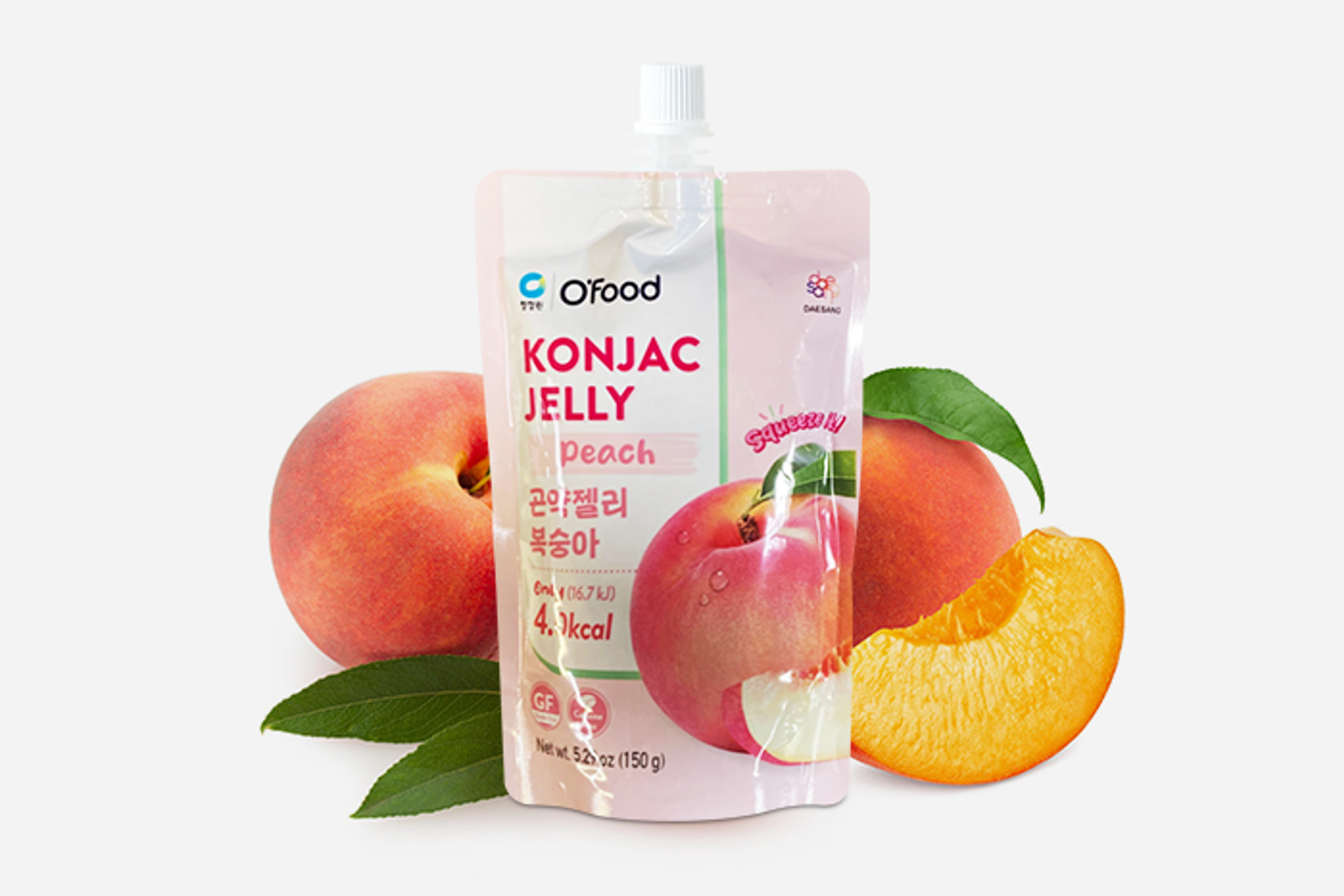 O' Food Konjac Jelly Pfirsich 150g - Bild des O' Food Konjac Jelly Pfirsich 150g Pakets.