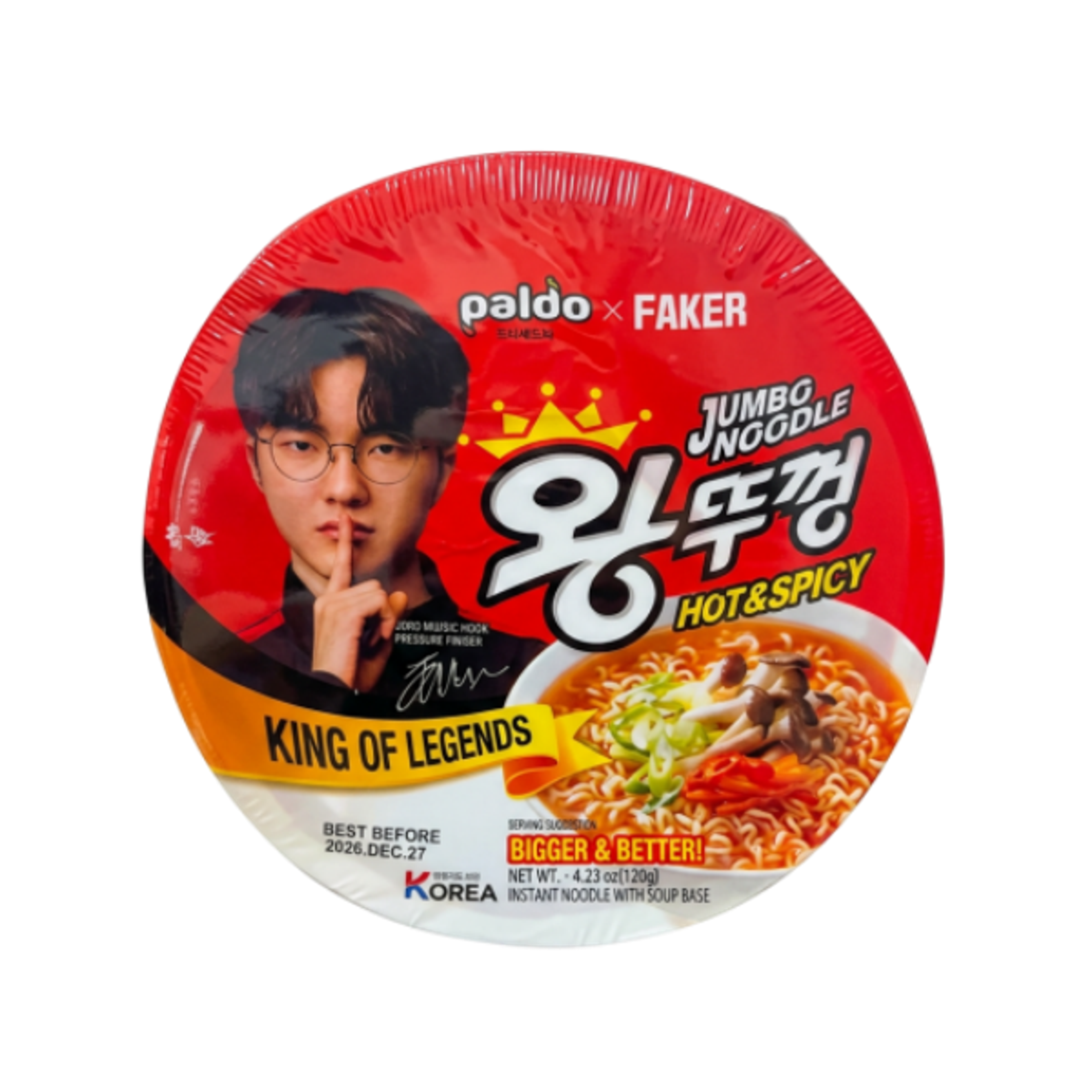 PALDO x FAKER Hot & Spicy Jumbo Noodle 110g – Große Portion koreanischer Instantnudeln mit feuriger Brühe