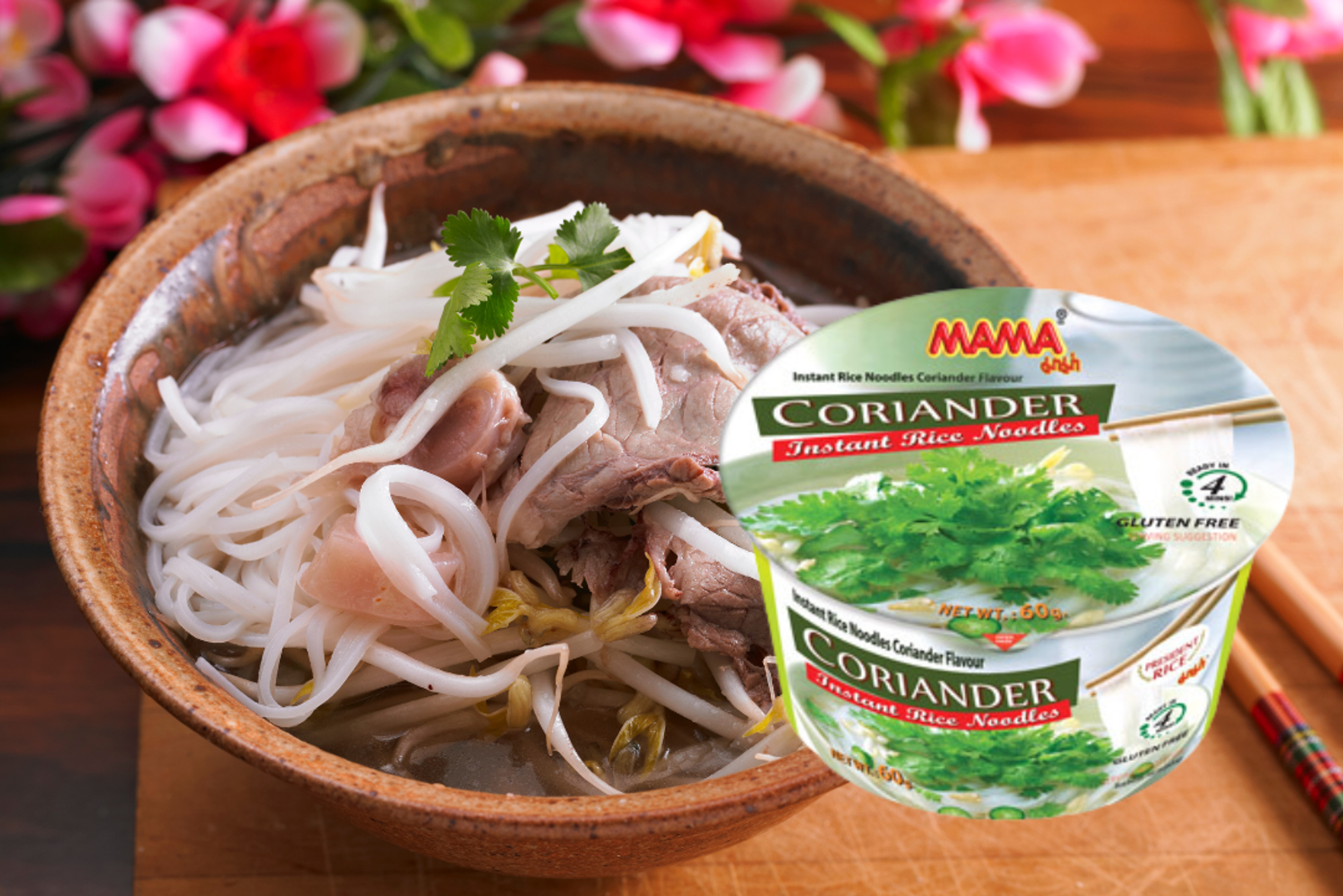 MAMA Instant Reisnudeln Koriander - Quick and Gluten-Free Rice Noodles, 60g