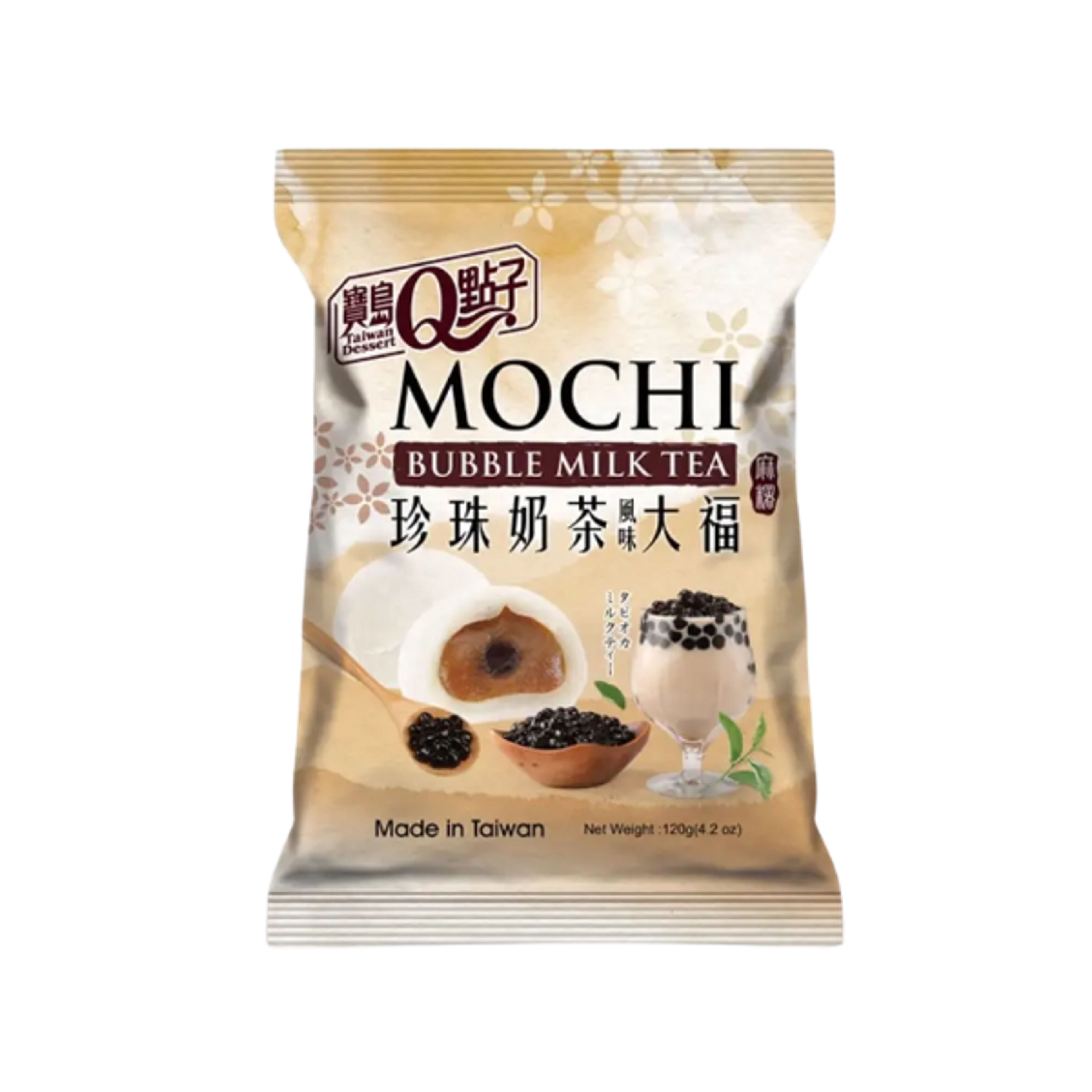 QMOCHI Bubble Milk Tea Mochi 120 g | Weiches Reisdessert mit Milchtee & Tapiokaperlen aus Taiwan