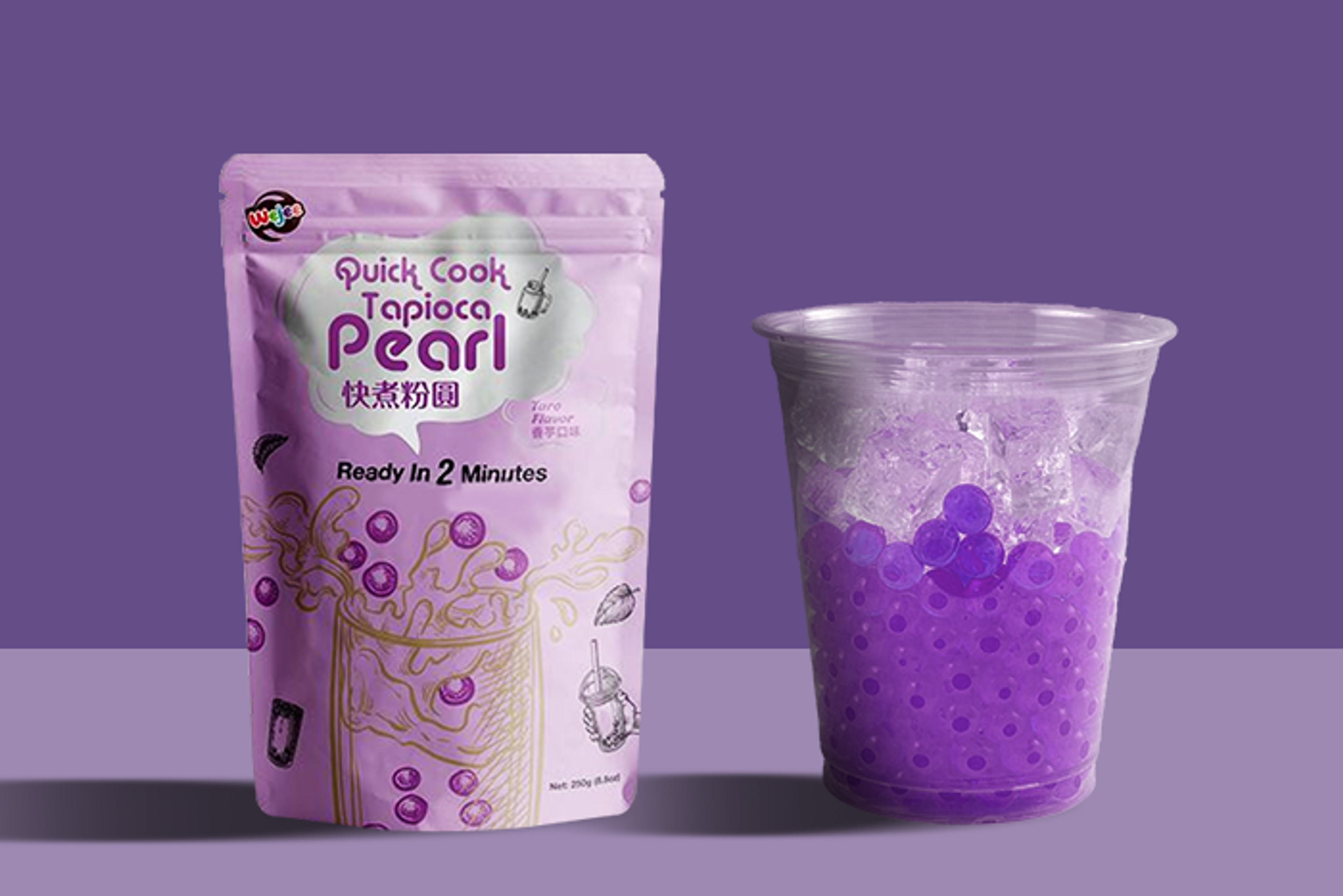 Wejee Quick Cook Tapioka Pearl Taro 250g - Detailansicht der Taro Tapiokaperlen.