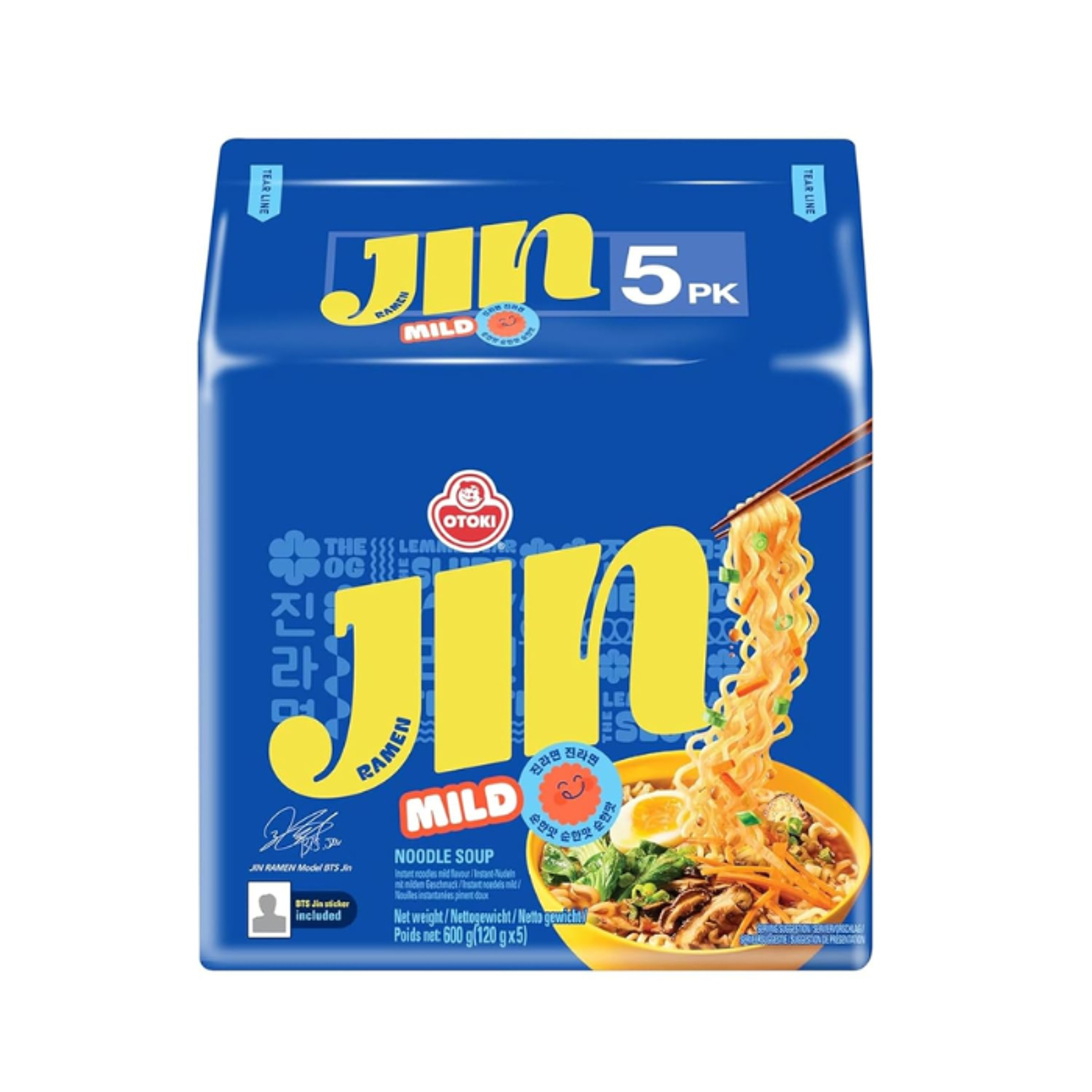 OTOKI Jin Ramen Mild 5er-Pack | Sanft-würzige Ramyeon mit exklusivem Jin-Sticker – K-Pop trifft Soulfood