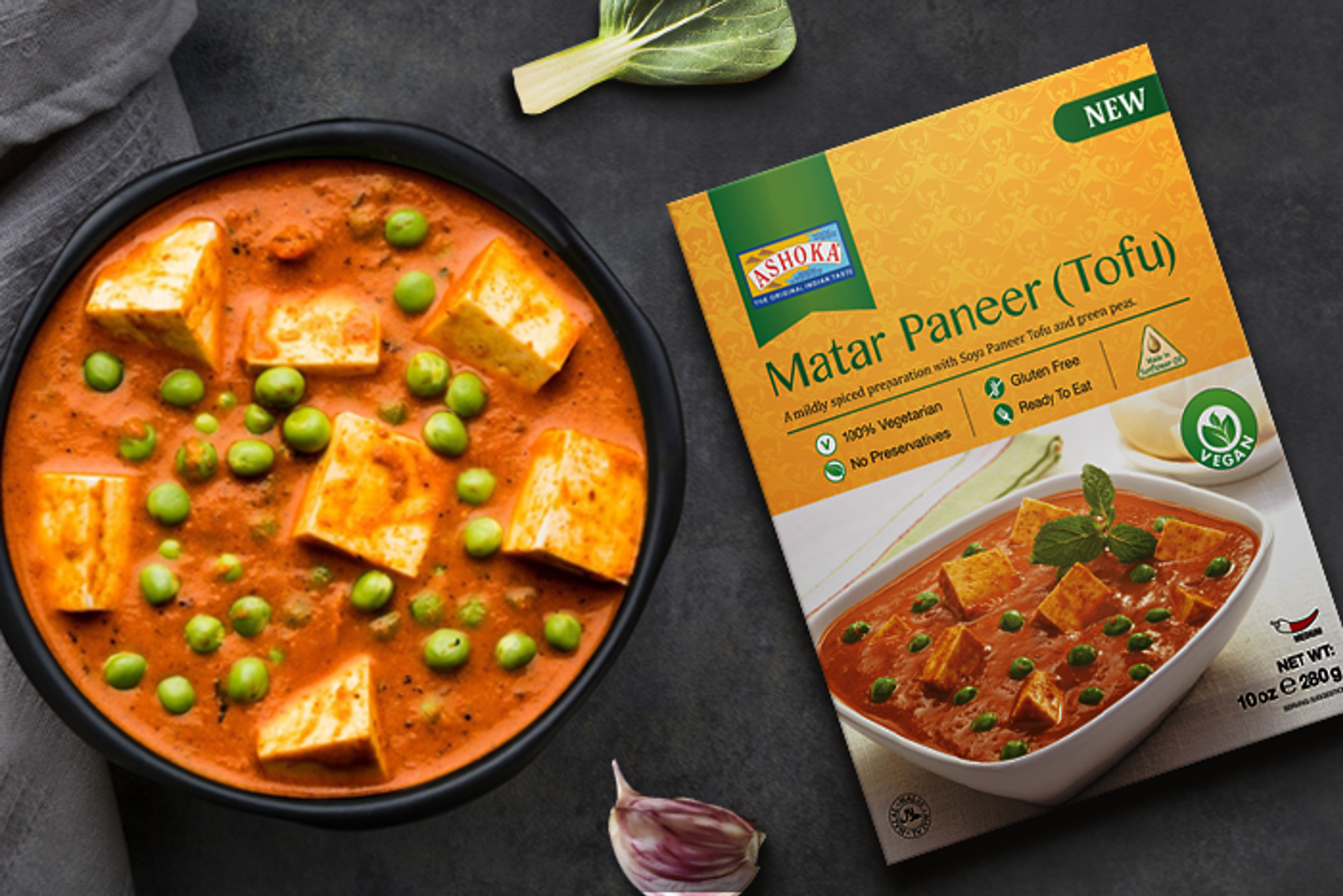 Mikrowellengeeignetes Fertiggericht Ashoka Matar Paneer Tofu.