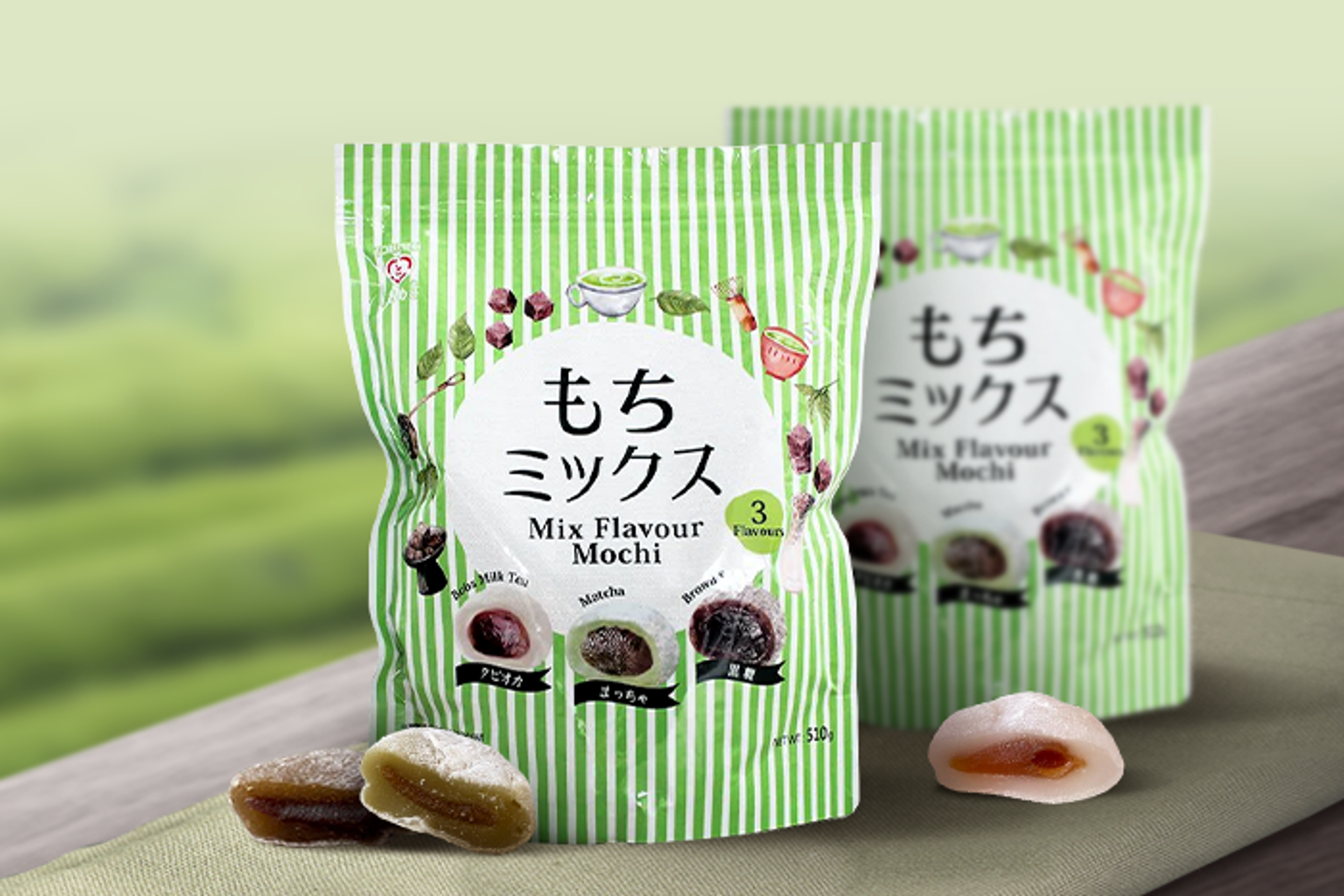 Verschiedene Geschmacksrichtungen des Tokimeki Mix Mochi, jede mit ihrem eigenen charakteristischen Geschmack