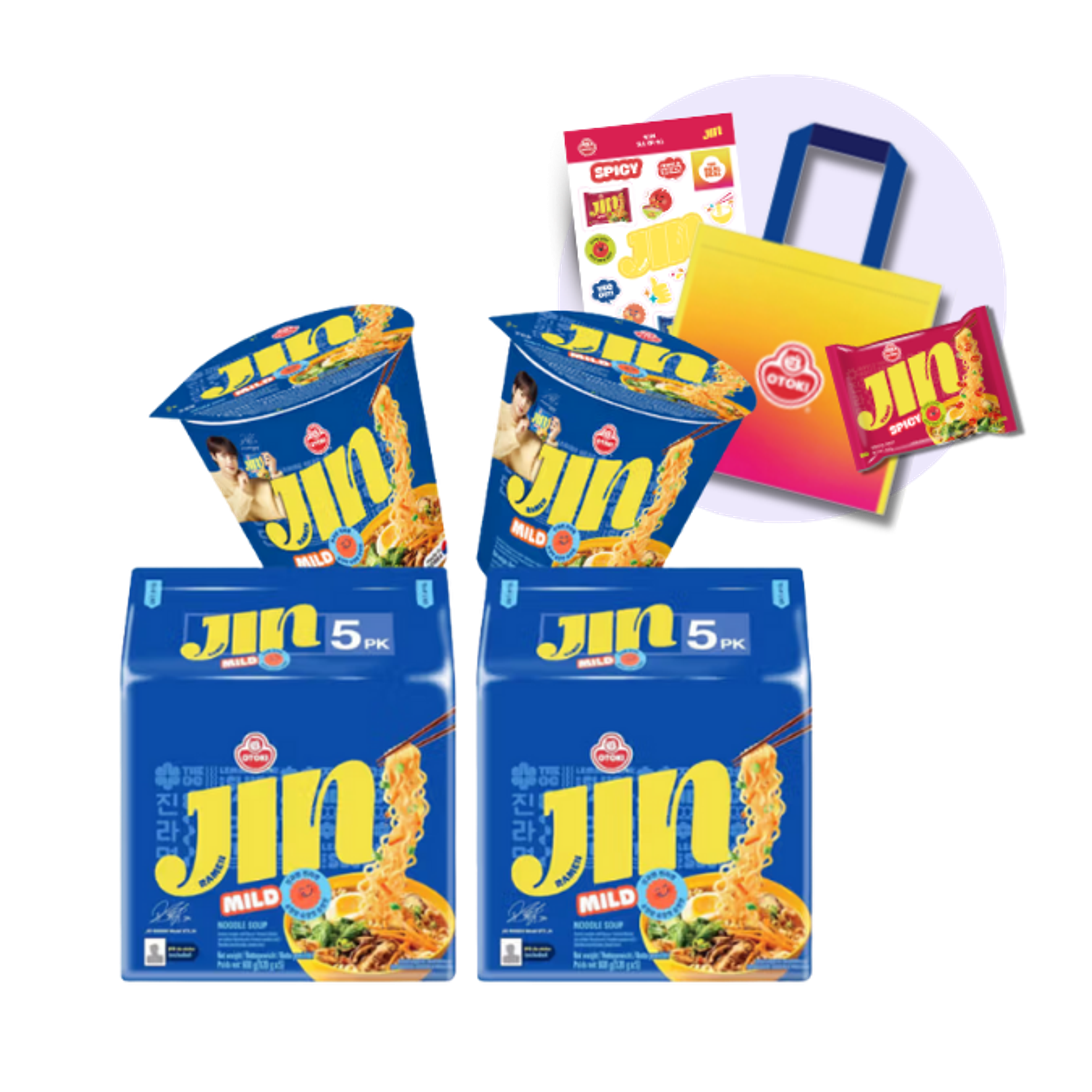 OTOKI JIN RAMEN Mild Bundle Set | Koreanisches Ramen-Set mit BTS JIN Stickern