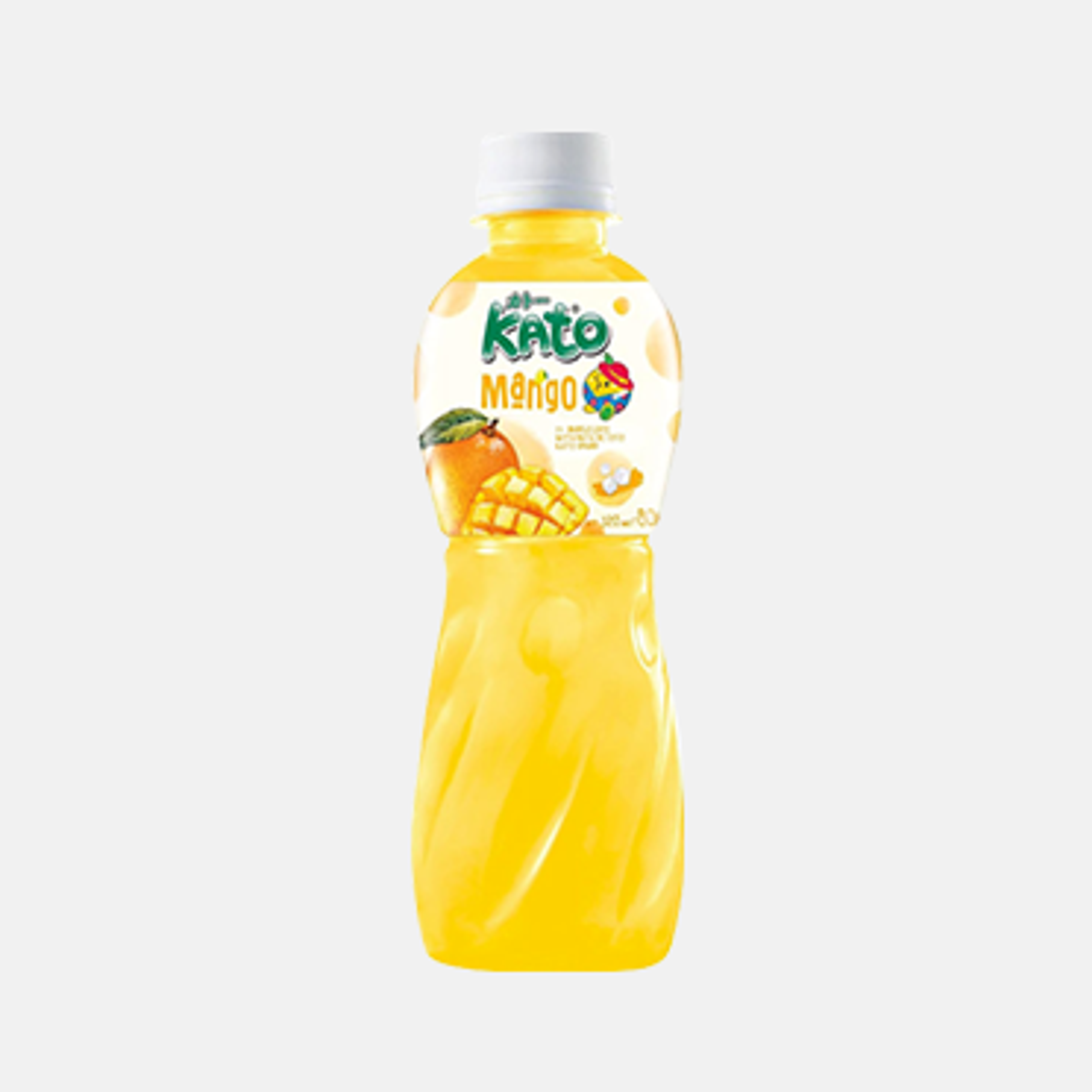 Vorderansicht der KATO Mangosaft mit Nata De Coco 320ml Flasche.