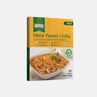 Vorderansicht der Ashoka Matar Paneer Tofu 280g Verpackung.