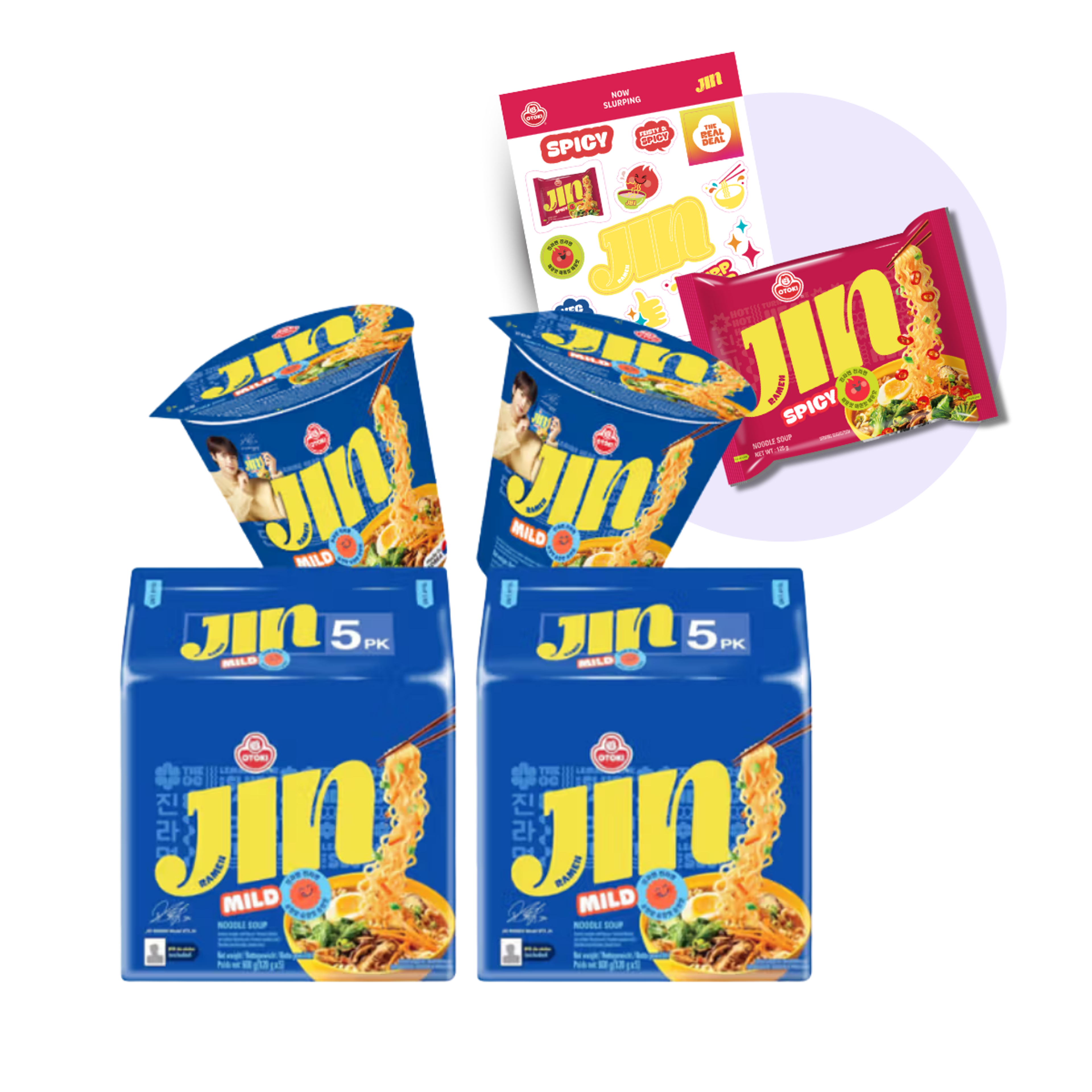 OTOKI JIN RAMEN Mild Bundle Set | Korean Mild Ramyeon Set with Exclusive BTS JIN Stickers