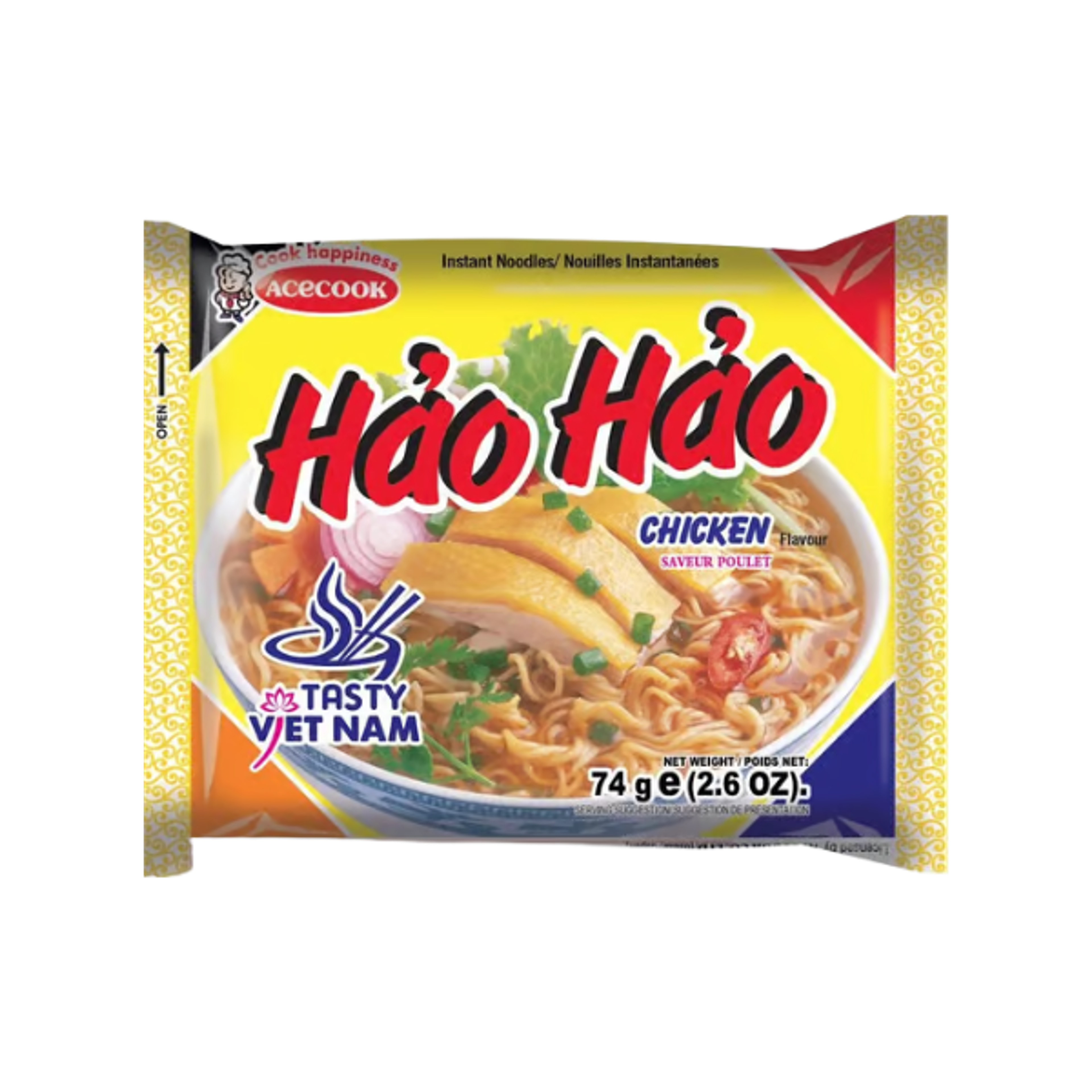 ACECOOK Hảo Hảo Chicken Flavour 74 g | Vietnamesische Instantnudeln mit herzhaftem Hühnchengeschmack