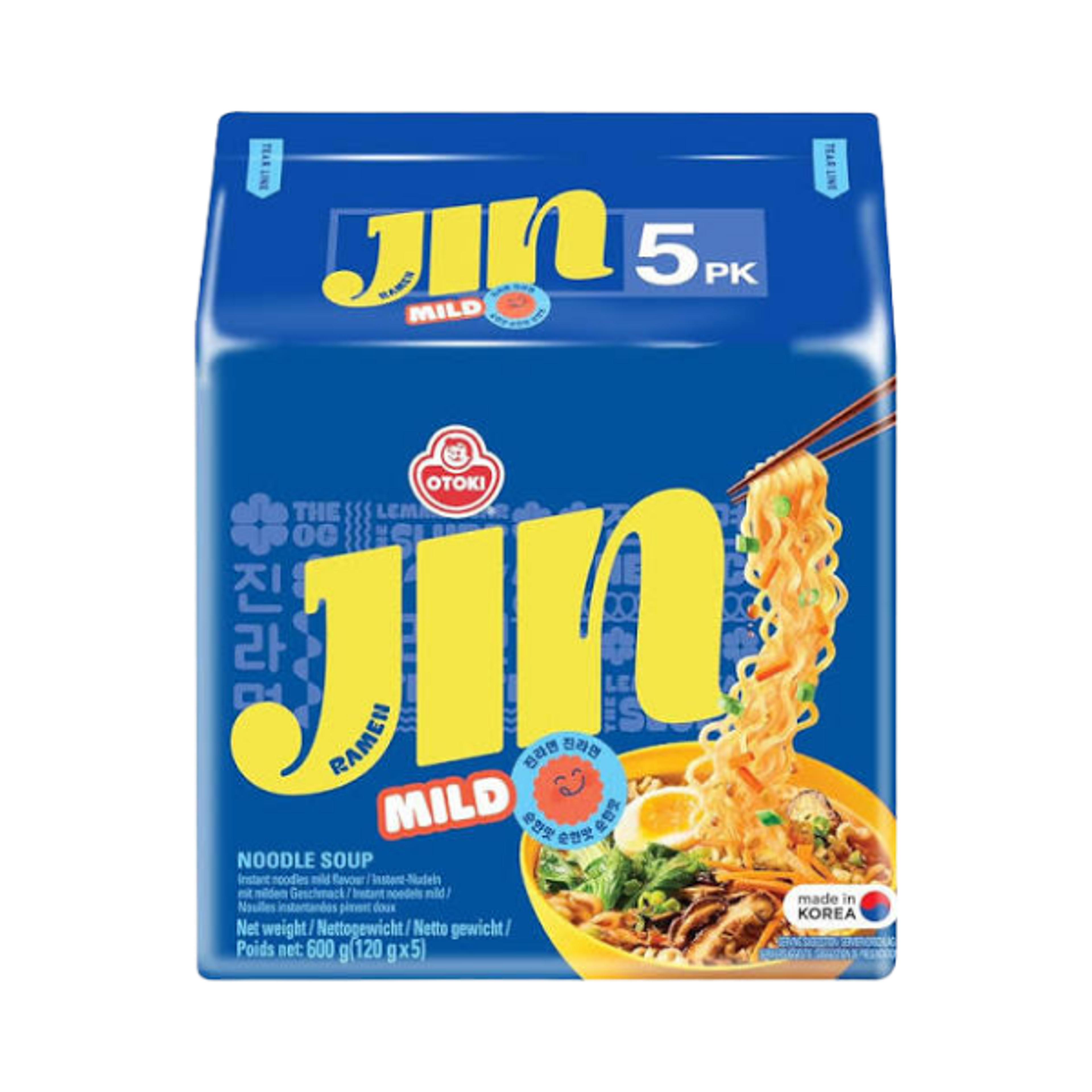 OTOKI Jin Ramen Mild 5er-Pack | Sanft-würzige Ramyeon mit exklusivem Jin-Sticker – K-Pop trifft Soulfood
