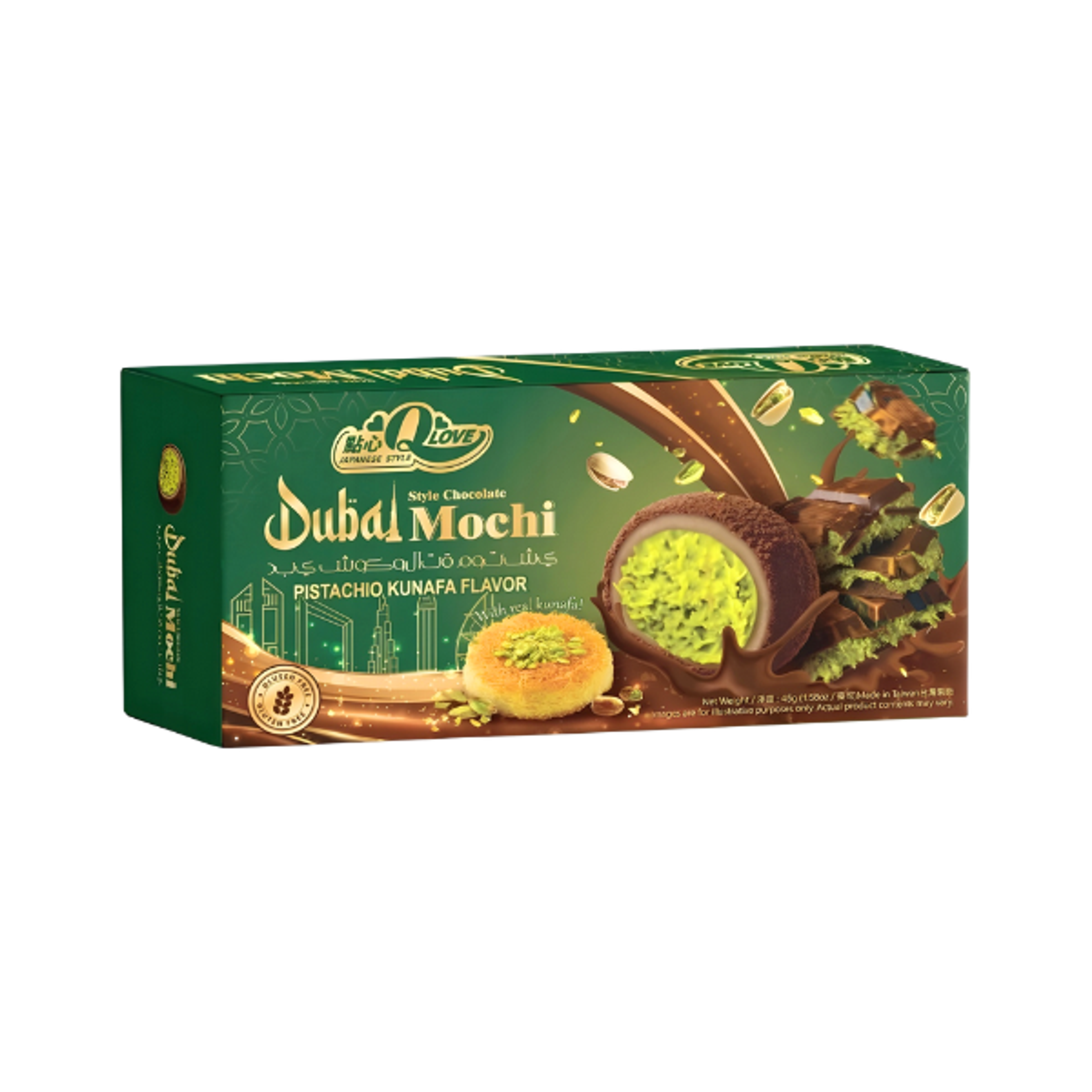 QLOVE Dubai Mochi 45g | Schokoladen-Mochi mit Pistazien-Kunafa-Füllung