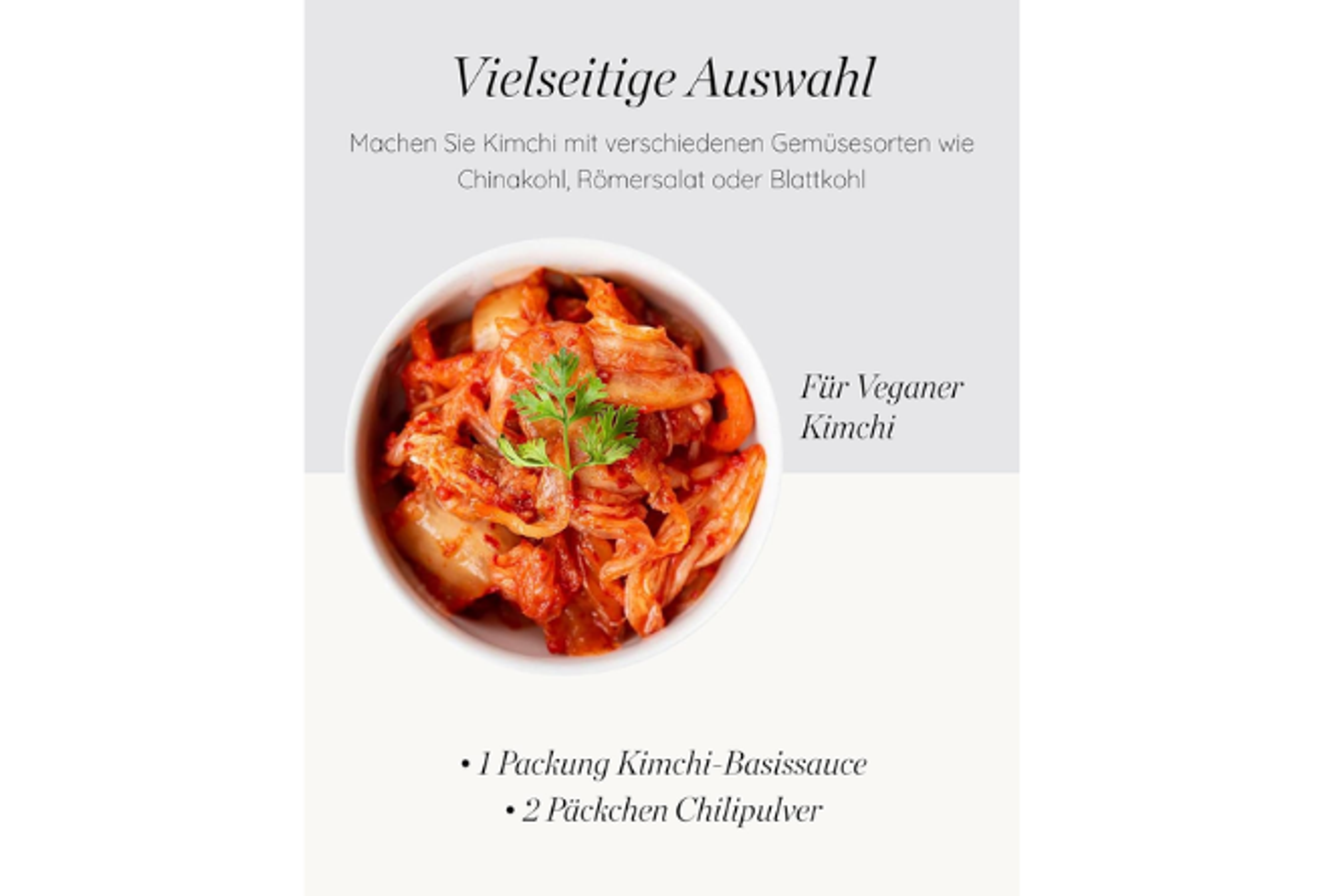 Nahaufnahme der Kimchi-Basissauce und Chiliflocken: Hebt die Frische und Qualität der Zutaten hervor.