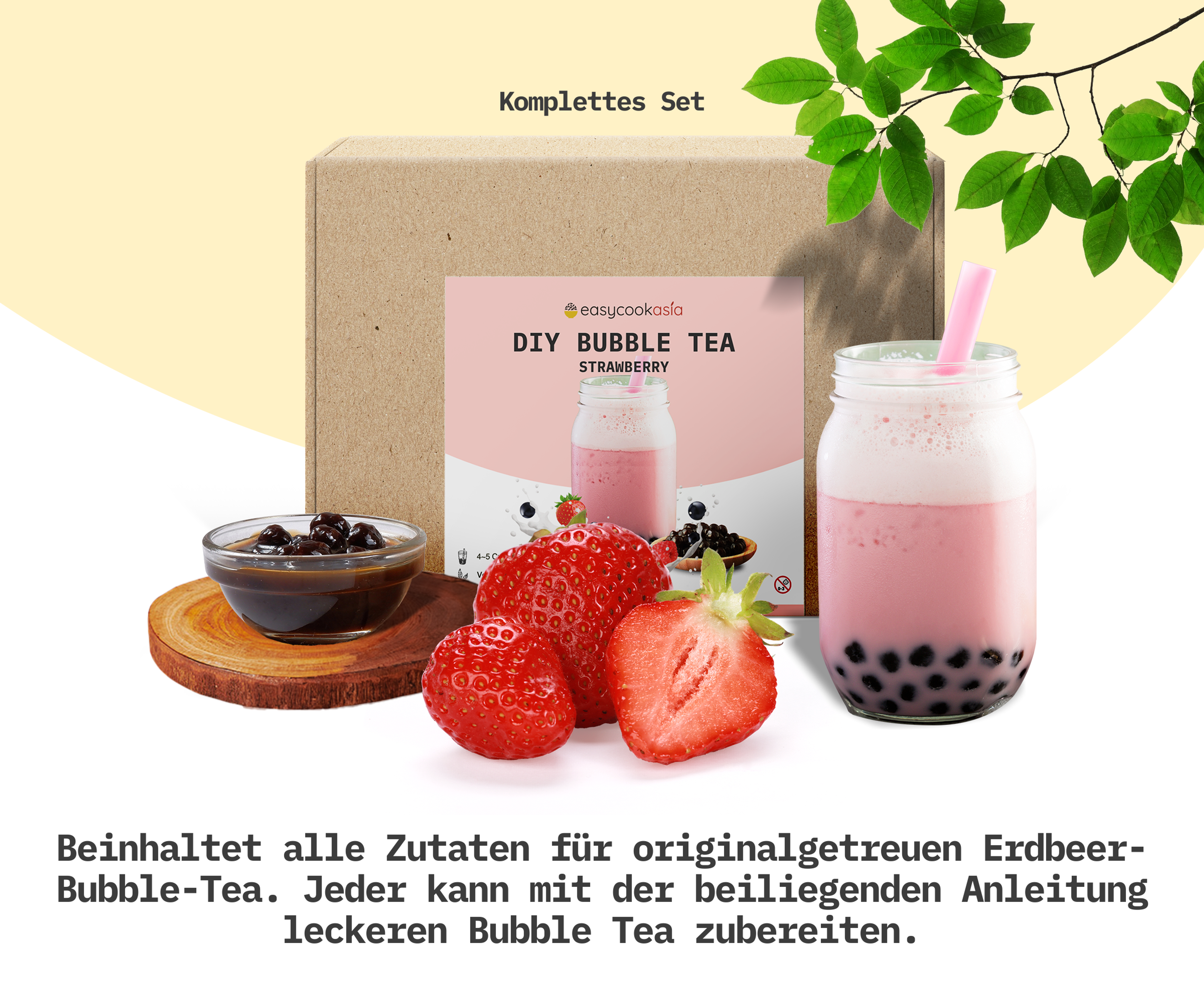 Fertiger Erdbeer-Bubble-Tea in einem Glas: Veranschaulicht das köstliche Endergebnis.