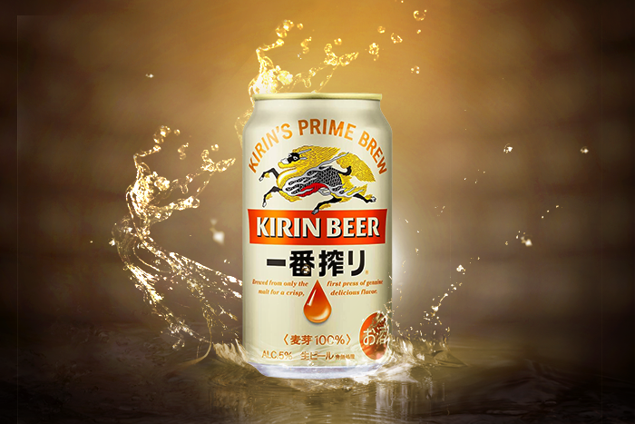 Kirin Ichiban Bier neben japanischen Speisen – perfekt präsentiert als Begleiter zu Sushi oder anderen japanischen Gerichten