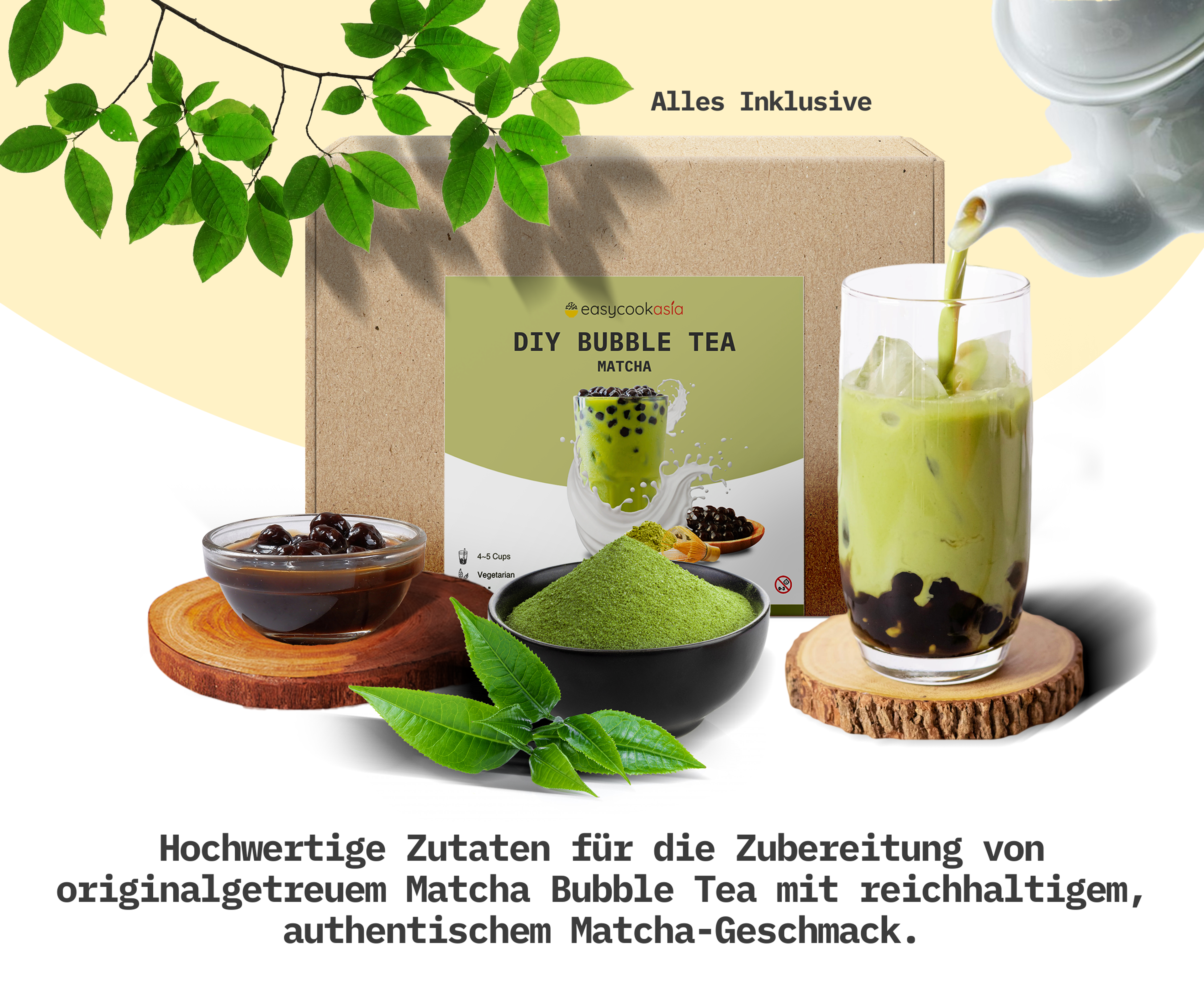 Fertiger Matcha Bubble Tea in einem Glas: Veranschaulicht das köstliche Endergebnis.