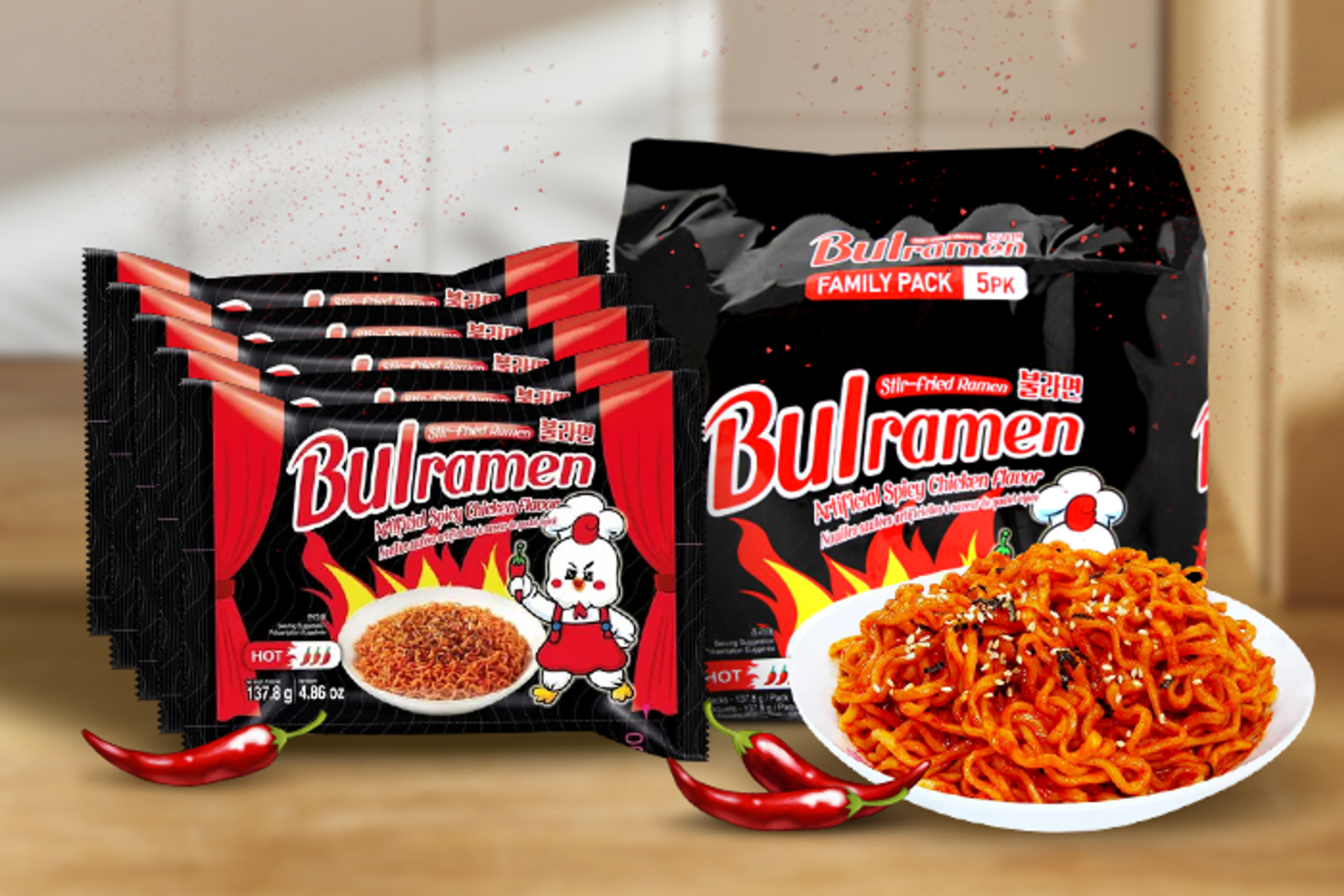 Bulramen Spicy Stir-fried Ramen als idealer Snack für scharfe Geschmäcke