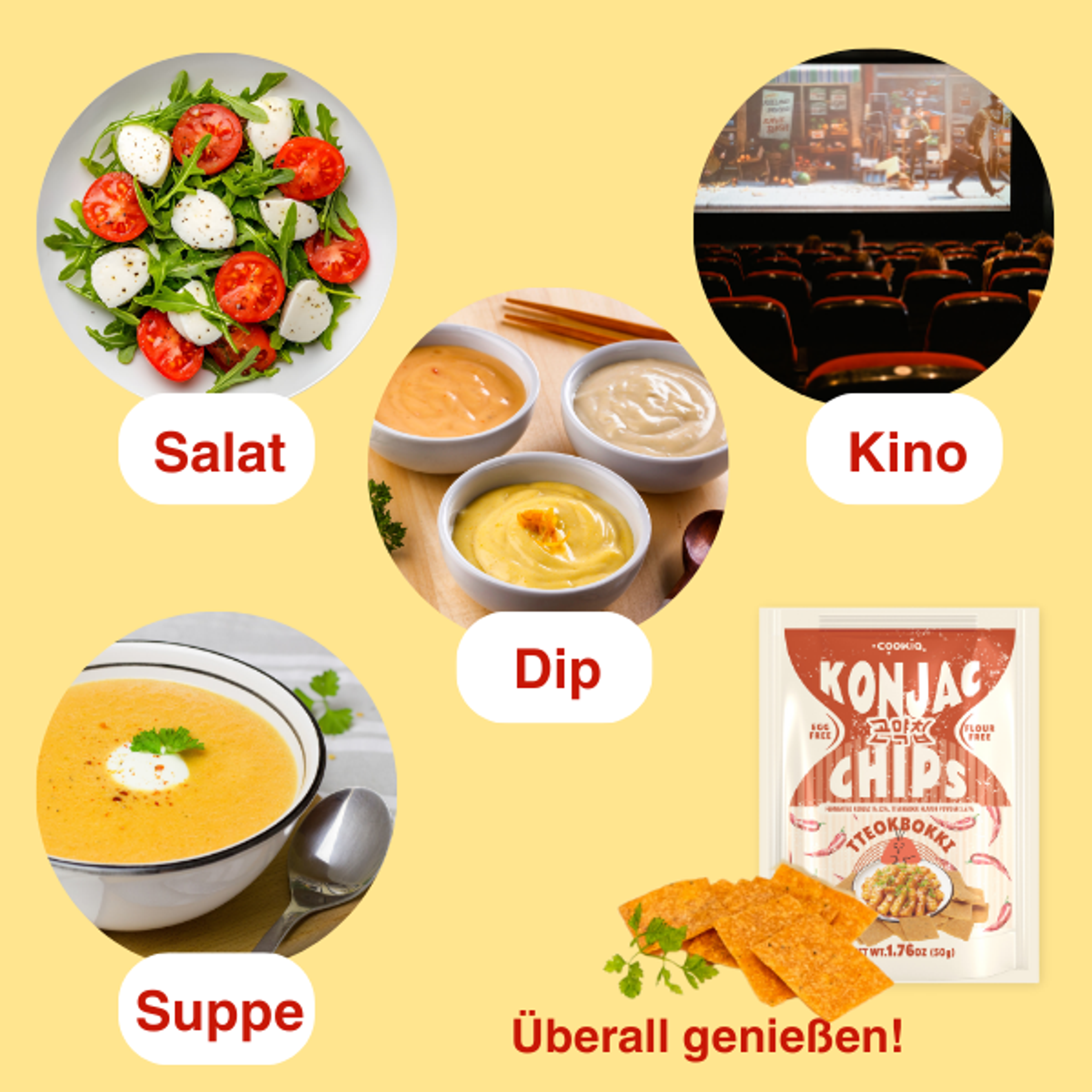 KONJAC Chips – 50g × 5er Set | Meeresalgen, Tteokbokki, Zwiebel | Veganer Koreanischer Snack ohne Mehl & Eier | Dreifach im Ofen gebacken & knusprig leicht (5 pack, Tteokbokki)