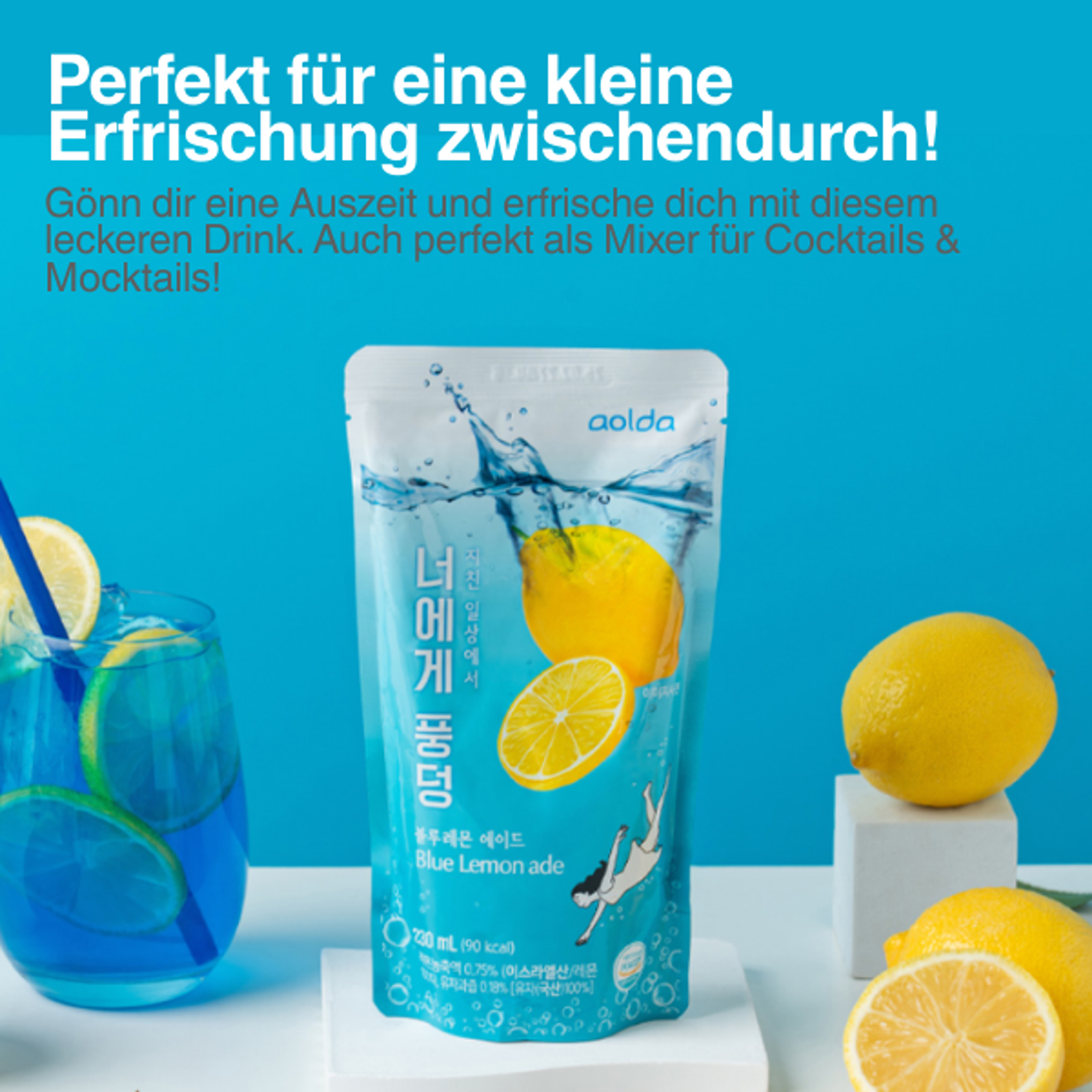 AOLDA Pouch Drink Blue Lemon Ade 230ml | Blue Lemon Ade in a Pouch – Refreshing Korean Style Drink