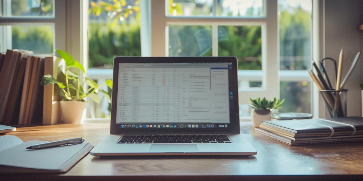 Laptop up close with view of email and work