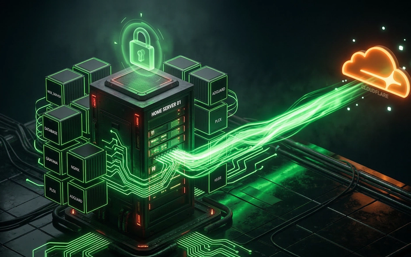 A dark isometric 3D render of a glowing neon-green digital cityscape made of floating server blocks and circuit pathways, with lambda and code symbols scattered throughout, set against a pure black background.