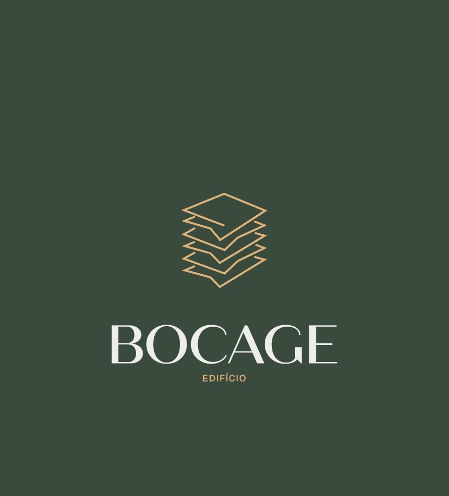 Edifício Bocage logo in gold and white on a dark green background.