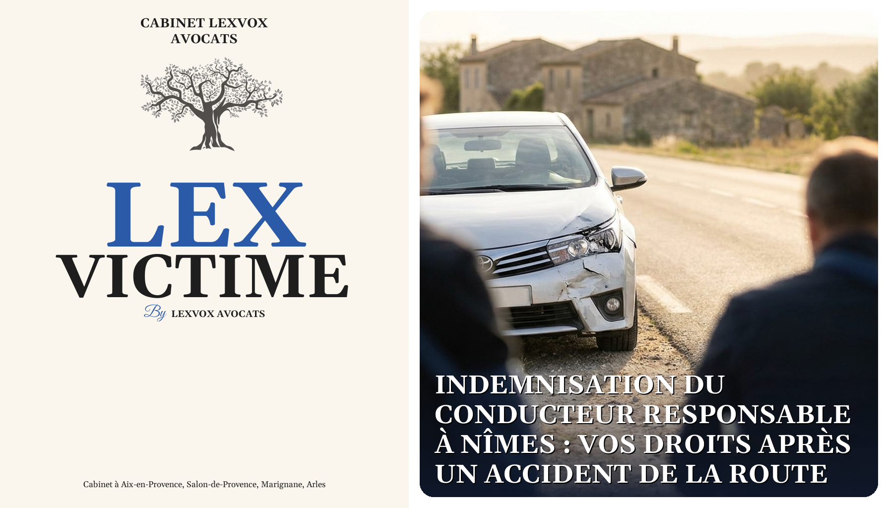 Voiture argentée au pare-chocs avant endommagé sur le bas-côté d'une route de campagne ensoleillée, une personne de dos.