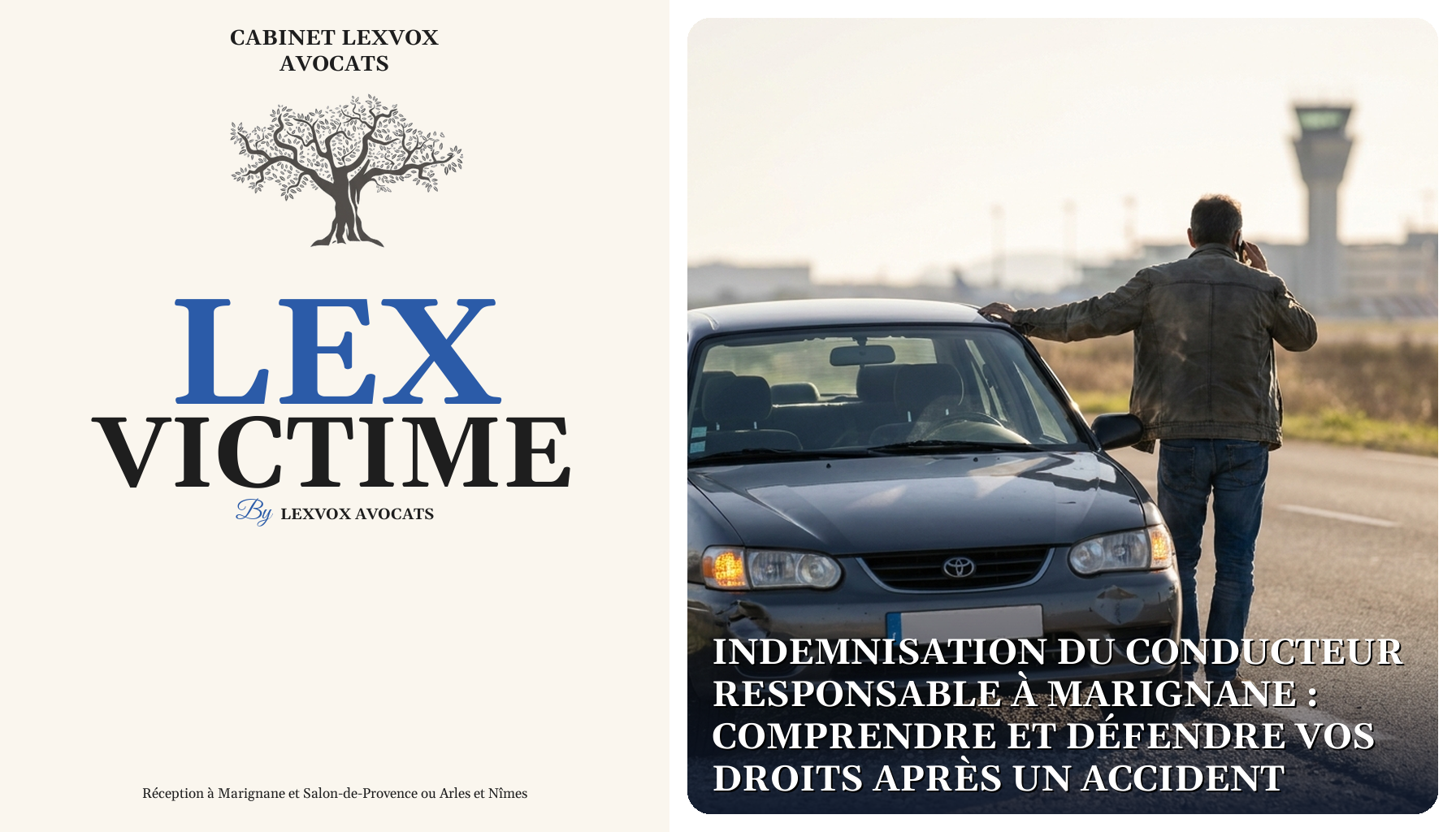 De dos, un homme téléphone en s'appuyant sur une voiture sombre, sur une route avec une tour d'aéroport.