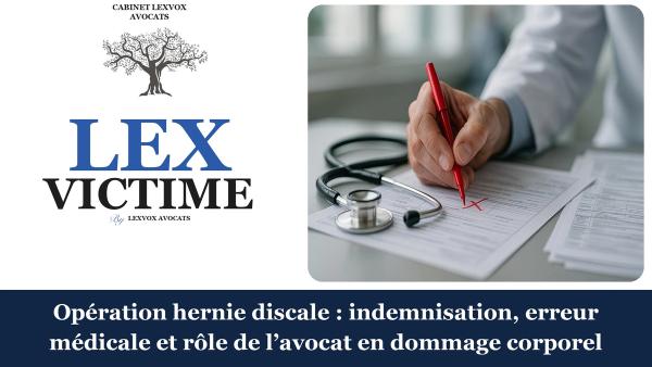 Opération hernie discale : indemnisation, erreur médicale et rôle de l’avocat en dommage corporel
