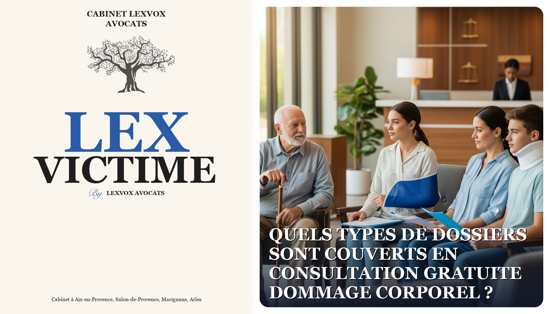Quels types de dossiers sont couverts en consultation gratuite dommage corporel ?