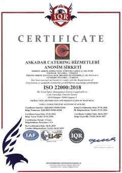 ASKADAR Catering ISO 22000:2018 gıda güvenliği yönetim sistemi sertifikası
