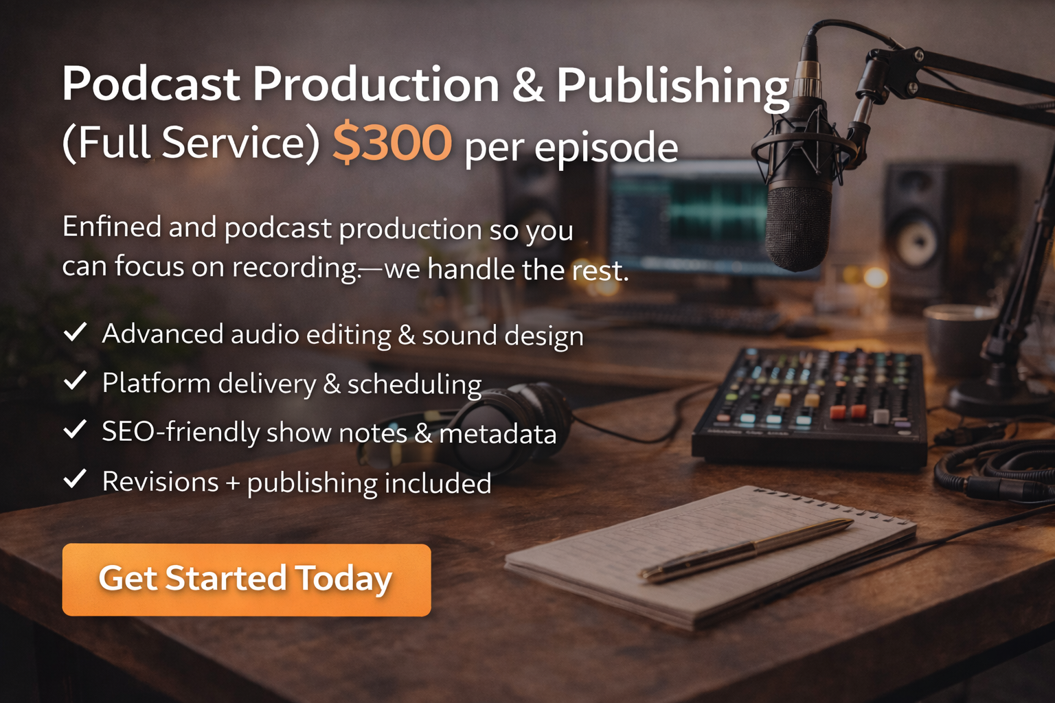 Podcast Production & Publishing (Full Service) — $300 per Episode