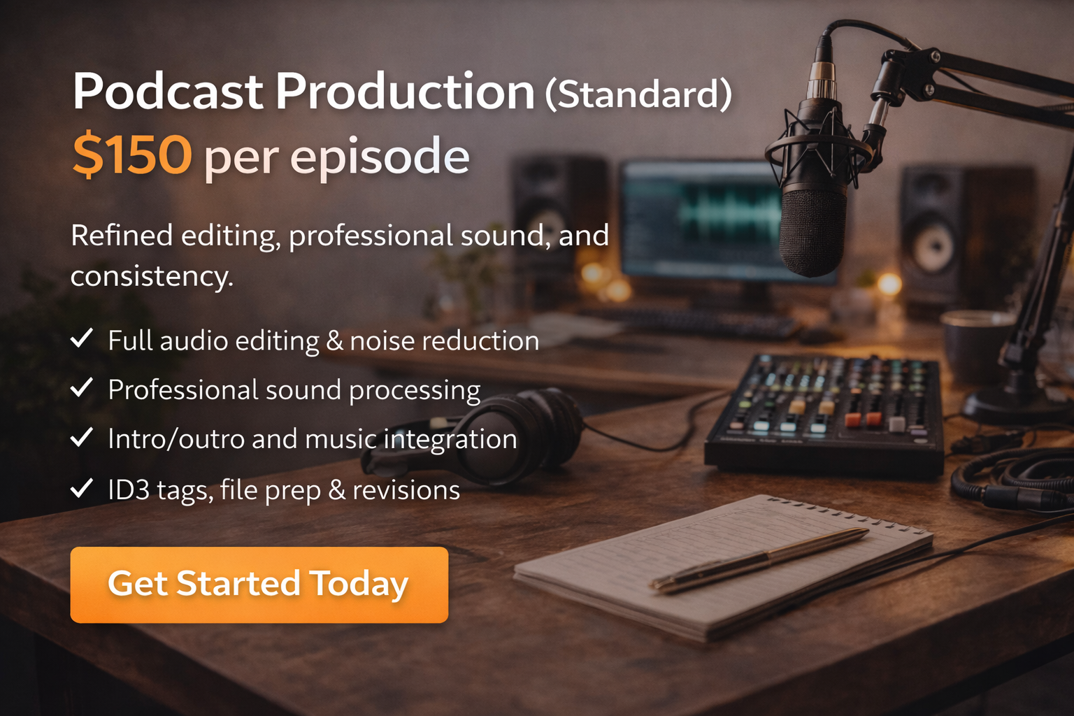 Podcast Production (Standard) — $150 per Episode Active