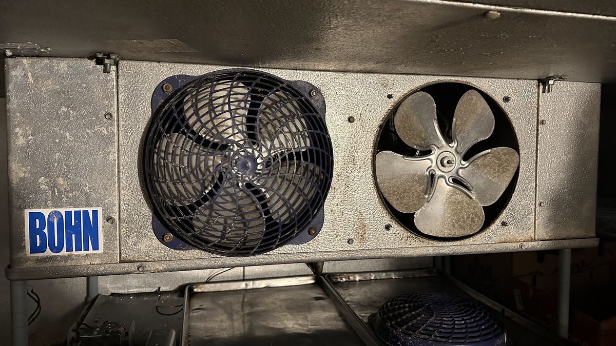 Art HVAC Technician Replacing a Bohn Heatcraft Evaporator Coil on a Walk in Cooler at a NYC Commercial Supermarket