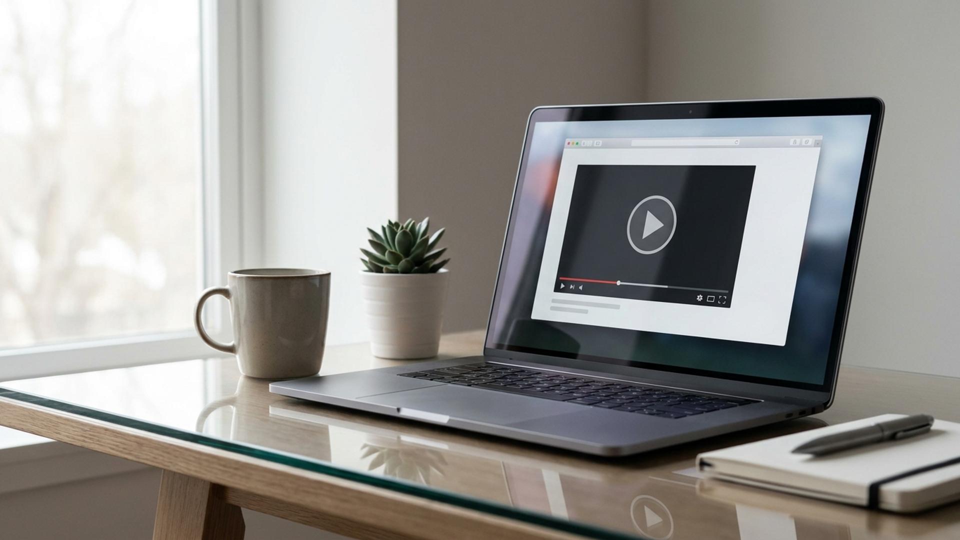 Laptop showing a video player used for cloud software as a service and online video hosting