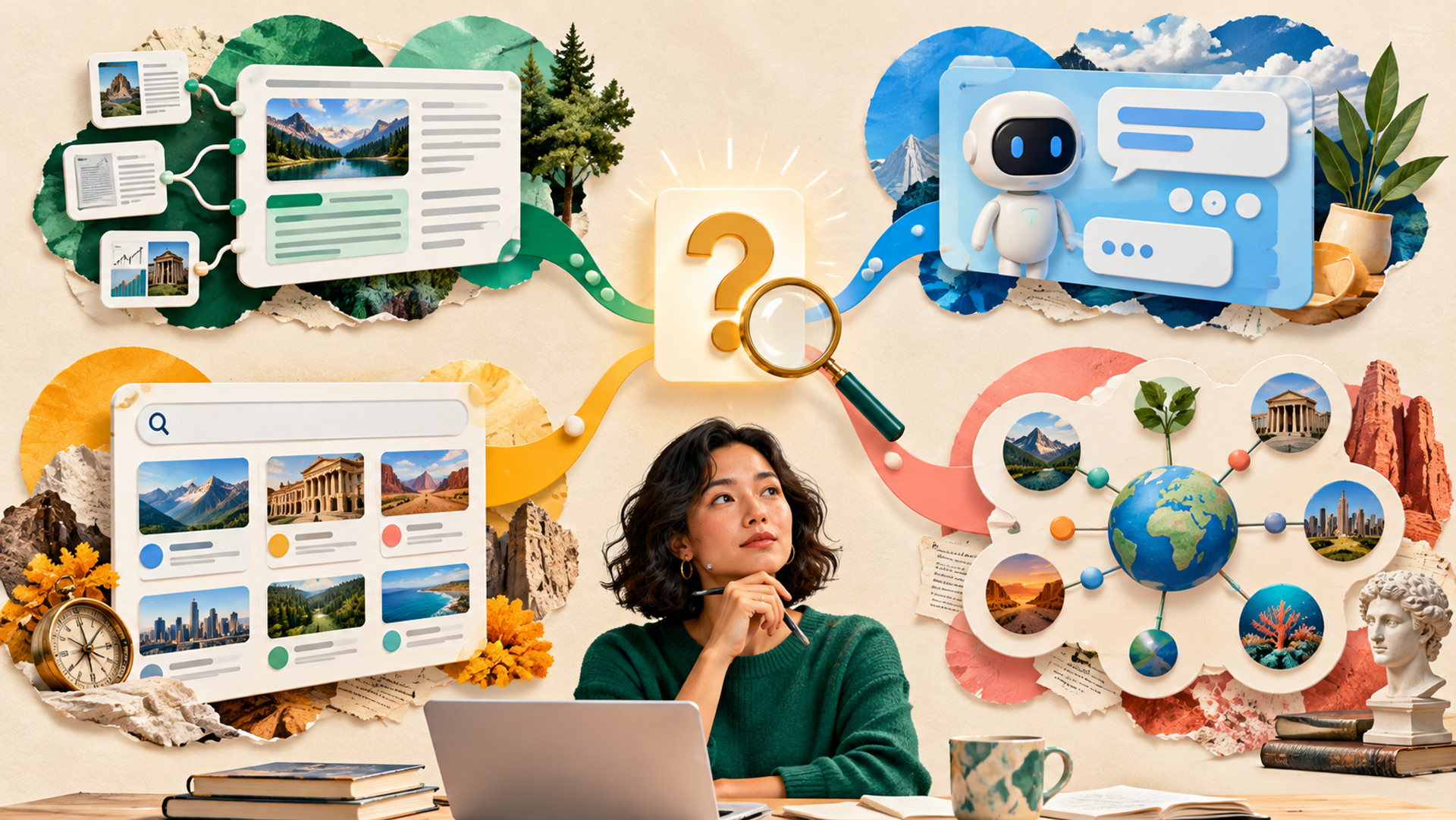 A reader comparing answer engines, search, conversational AI, and knowledge maps while choosing a research tool.