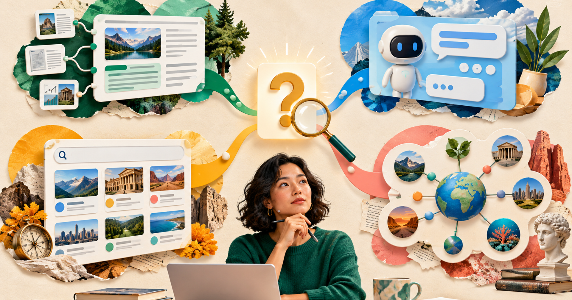 A reader comparing answer engines, search, conversational AI, and knowledge maps while choosing a research tool.