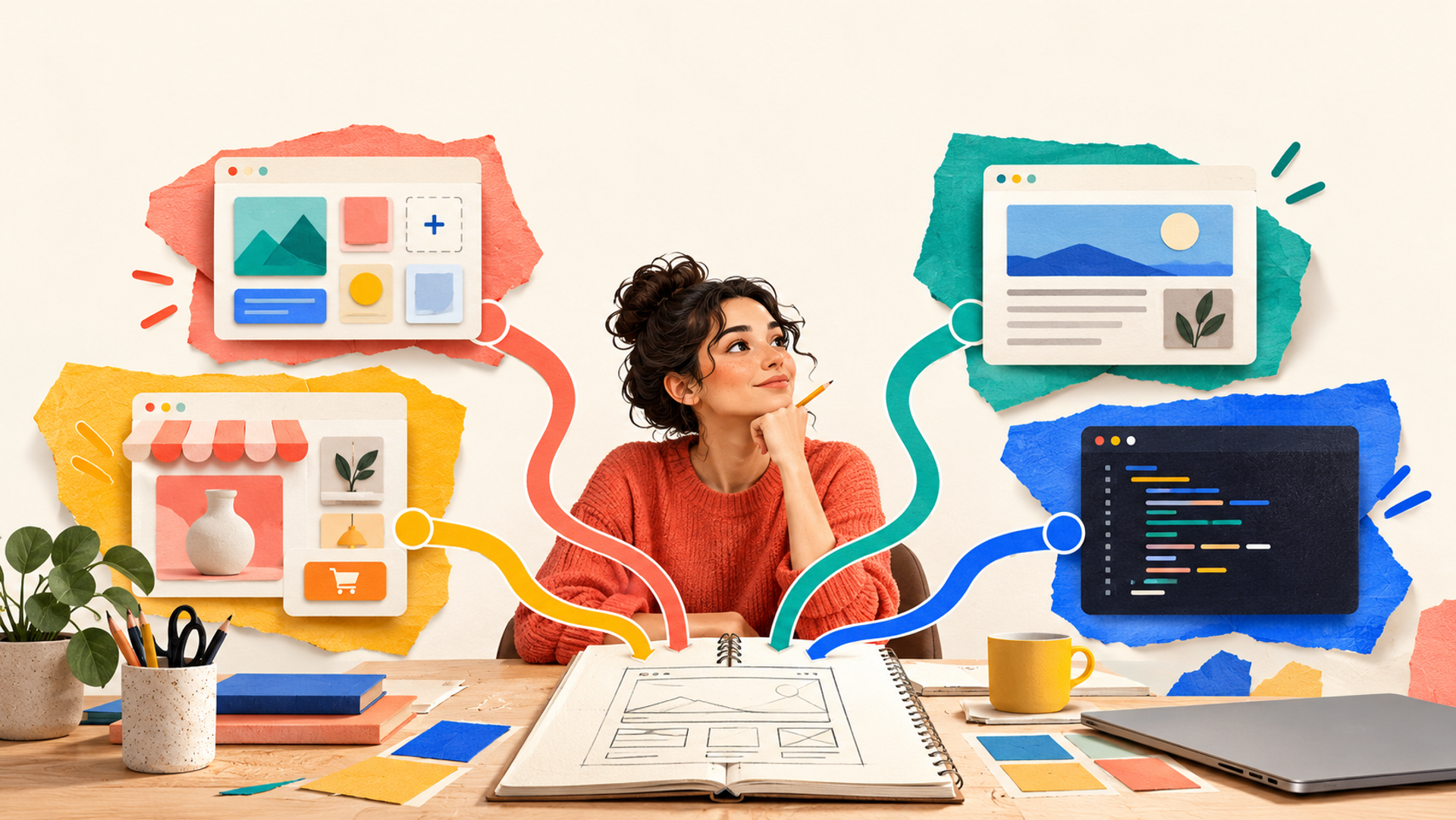 A creator comparing website builders, publishing platforms, commerce tools, and code while choosing a WordPress alternative.