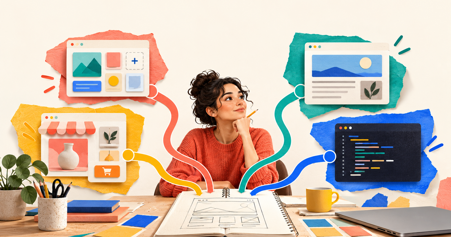 A creator comparing website builders, publishing platforms, commerce tools, and code while choosing a WordPress alternative.
