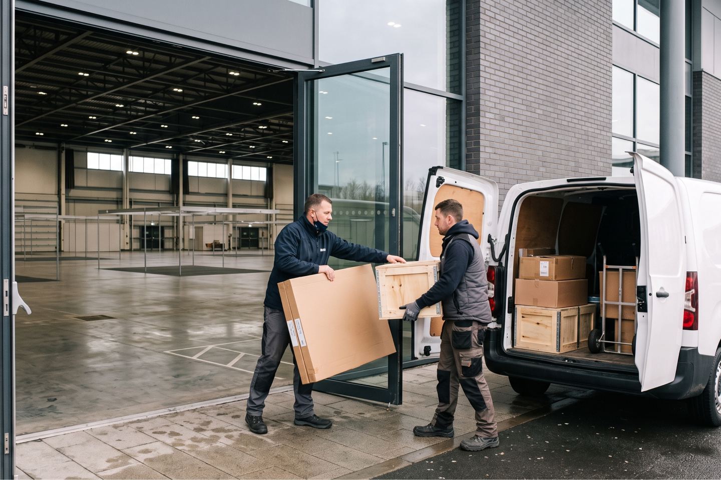 Courier team loading a delivery van